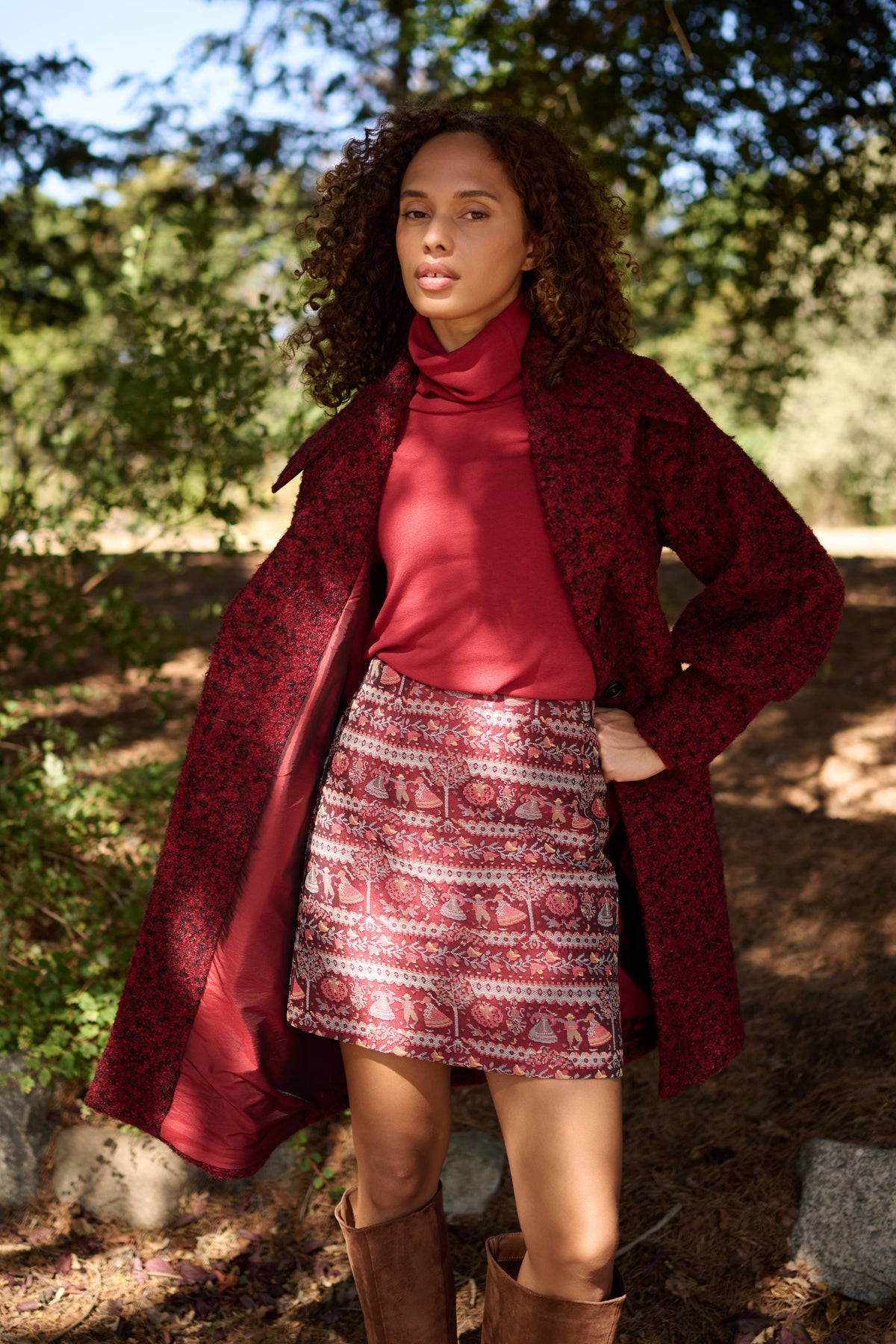 Aubin Heirloom jacquard A-Line Mini Skirt - Wine Red