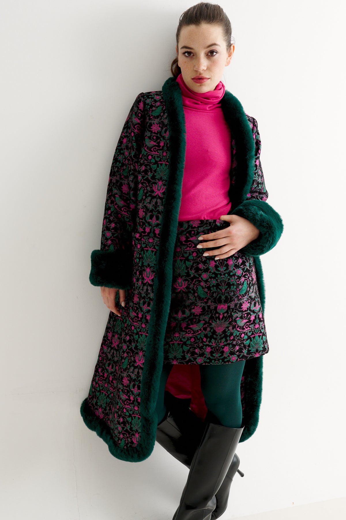 Delphia Belle Plume Fur Trim Coat