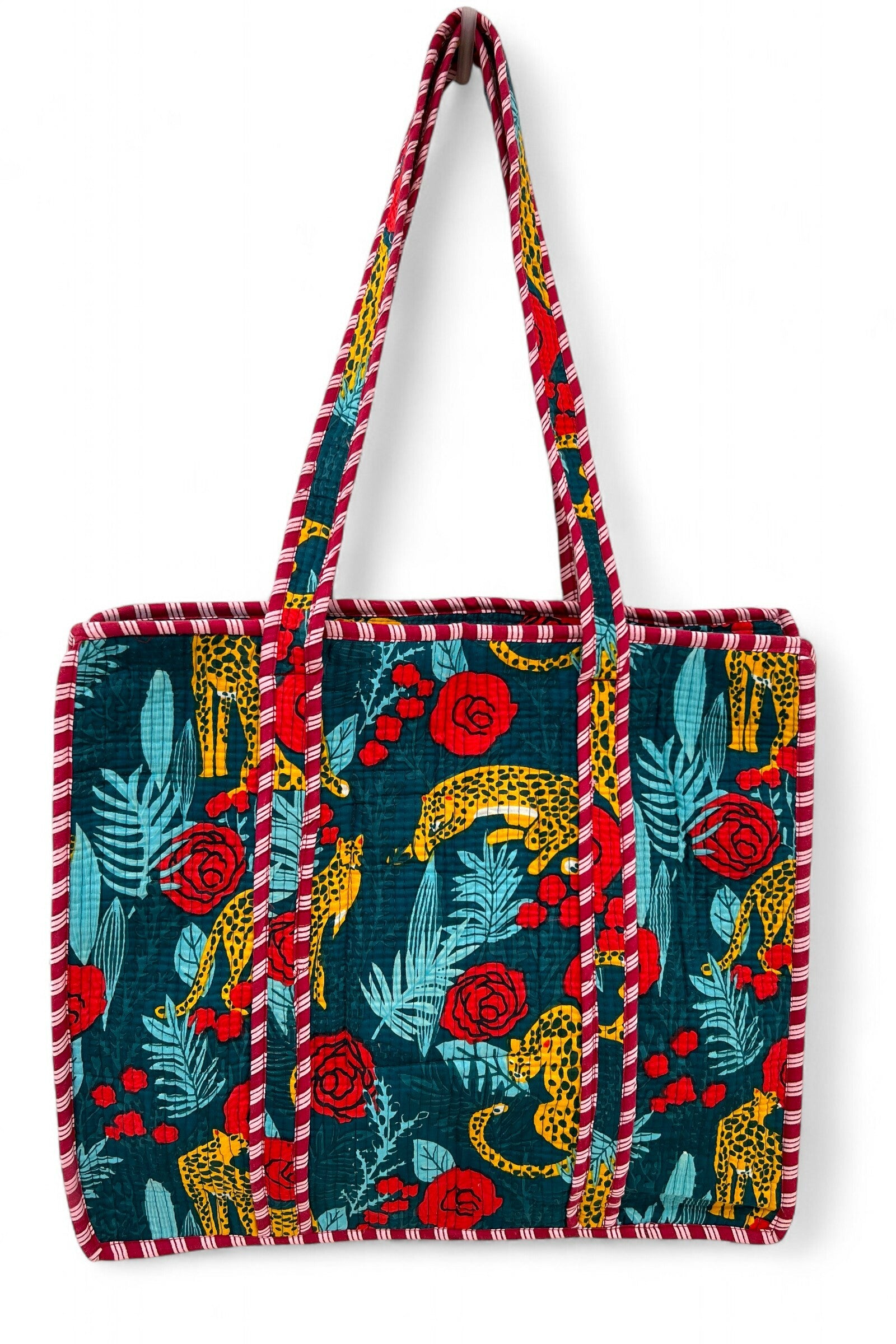 Leopard & Roses Quilted Large Tote Bag