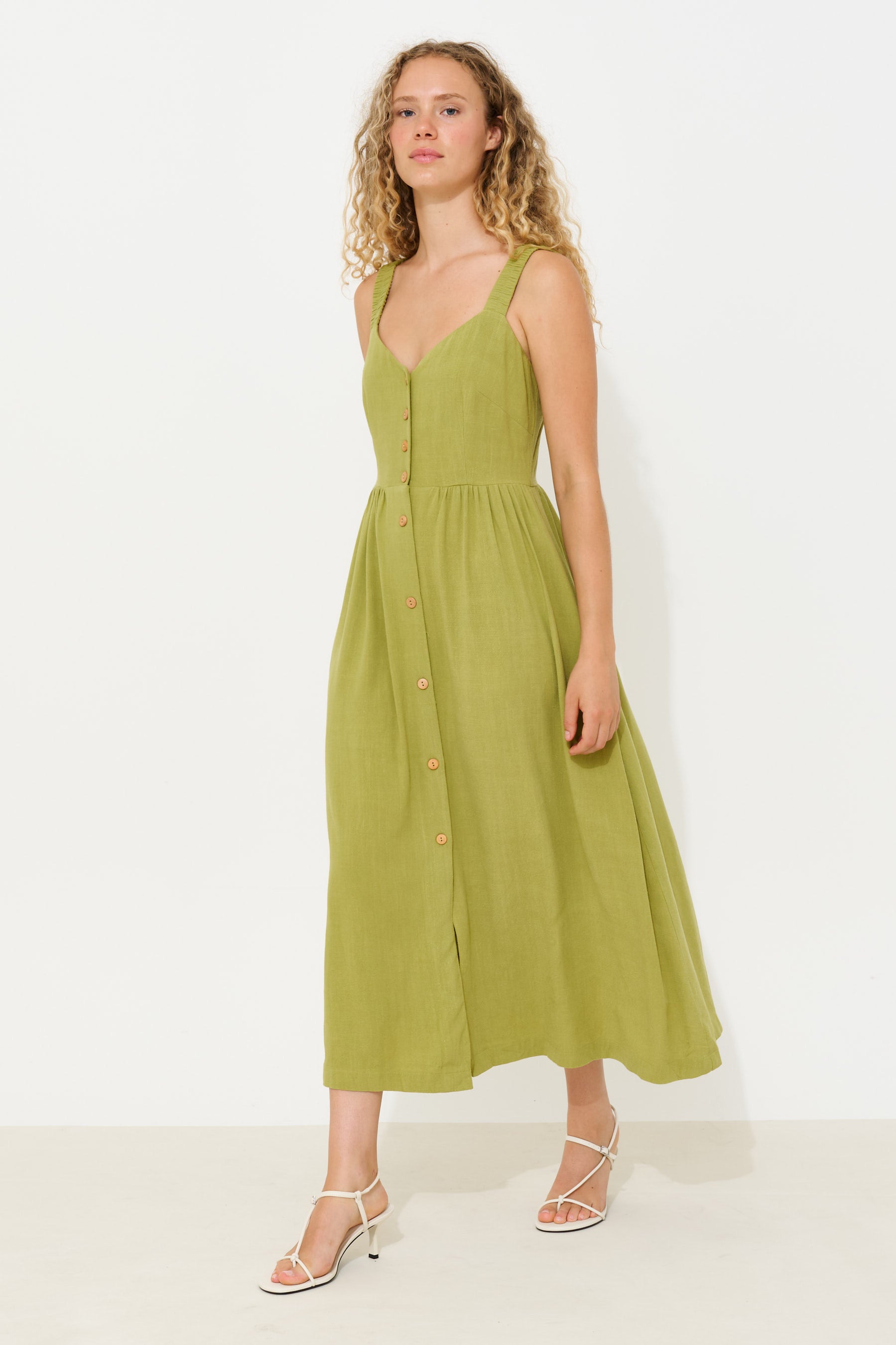 Clover Linen Mix Sundress - Avocado