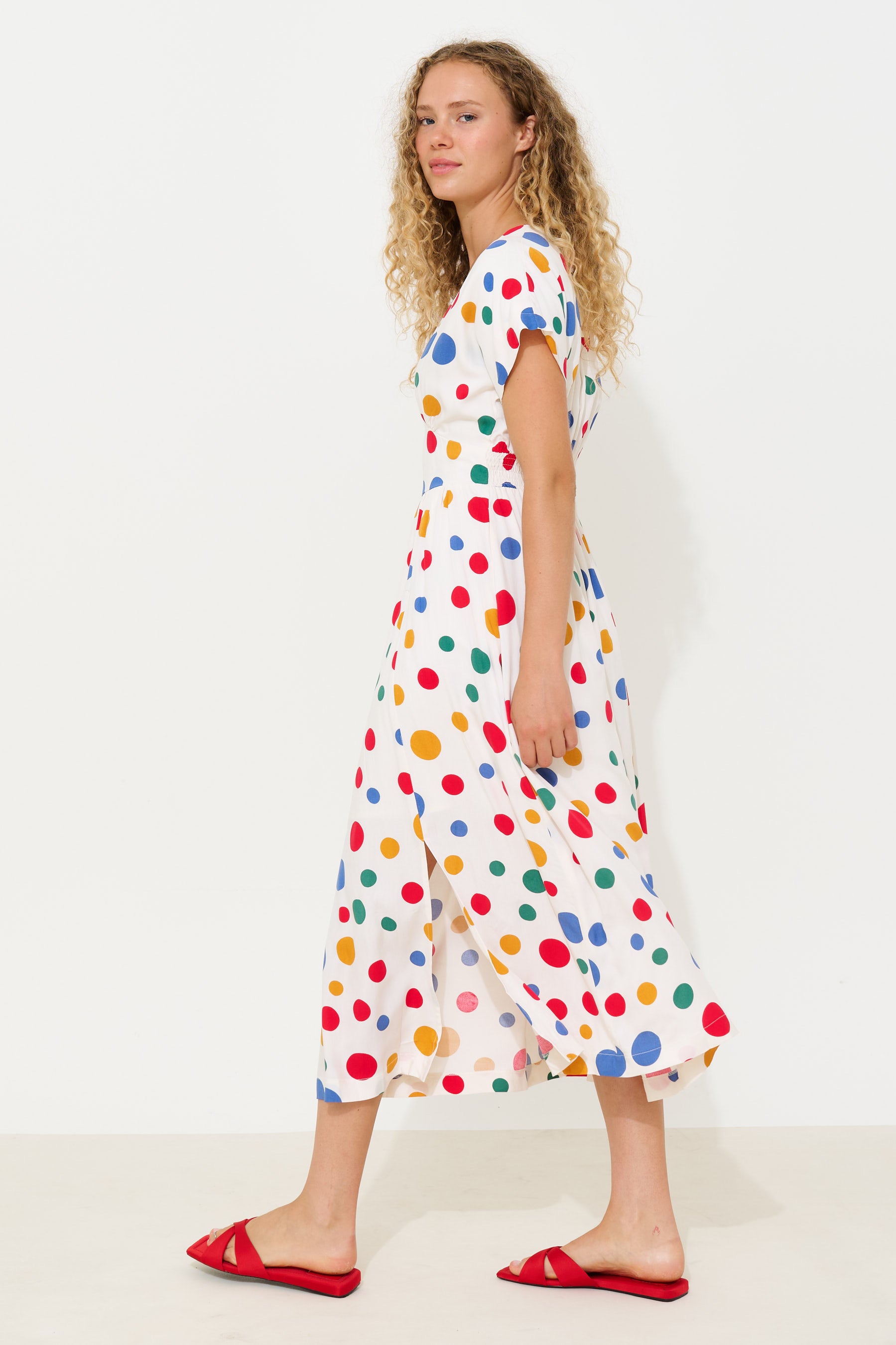 Unity Dotty V-Neck Midi Dress -  Multi