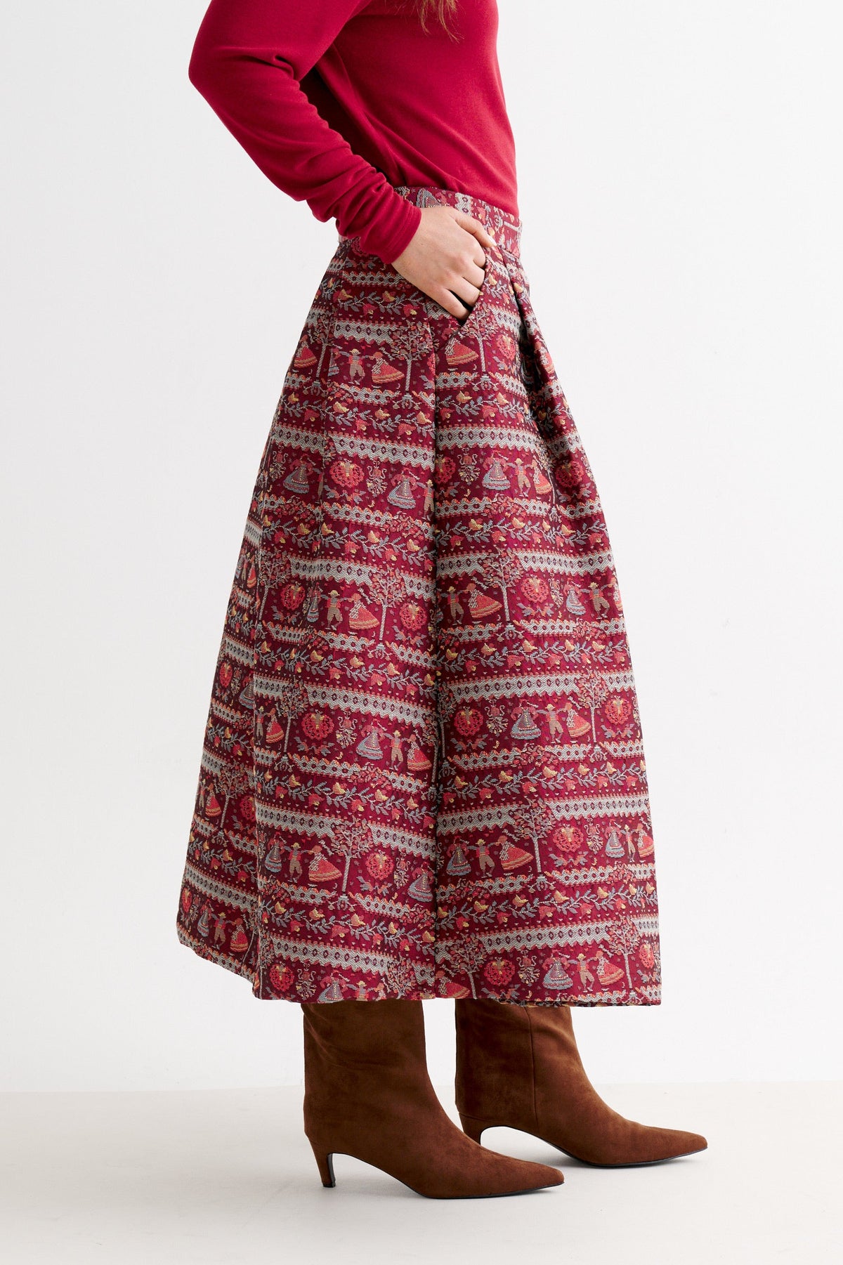 Pasadena Heirloom Jacquard Midaxi Skirt - Wine Red