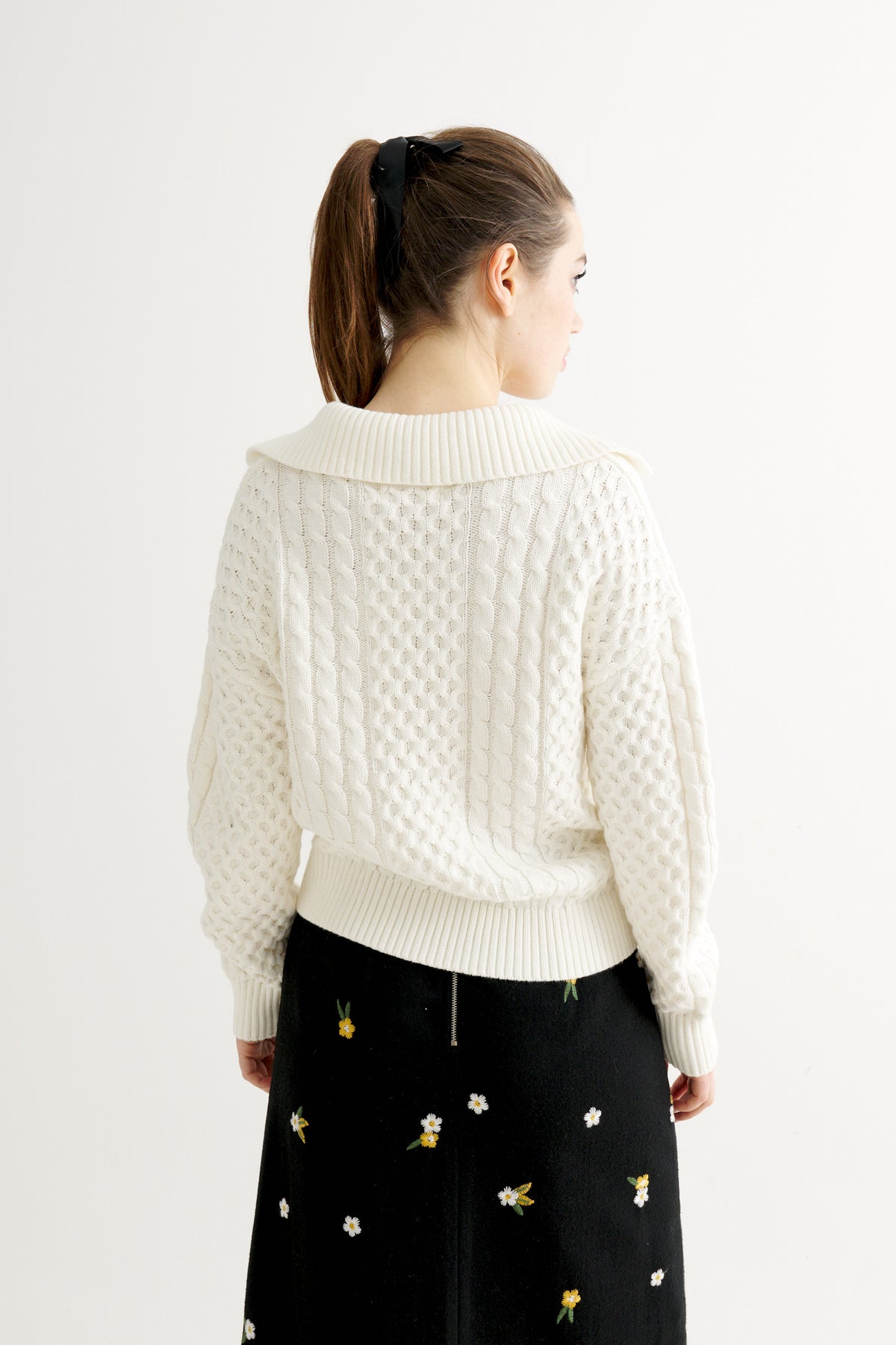 Jamie Cable Collar Jumper - Off White