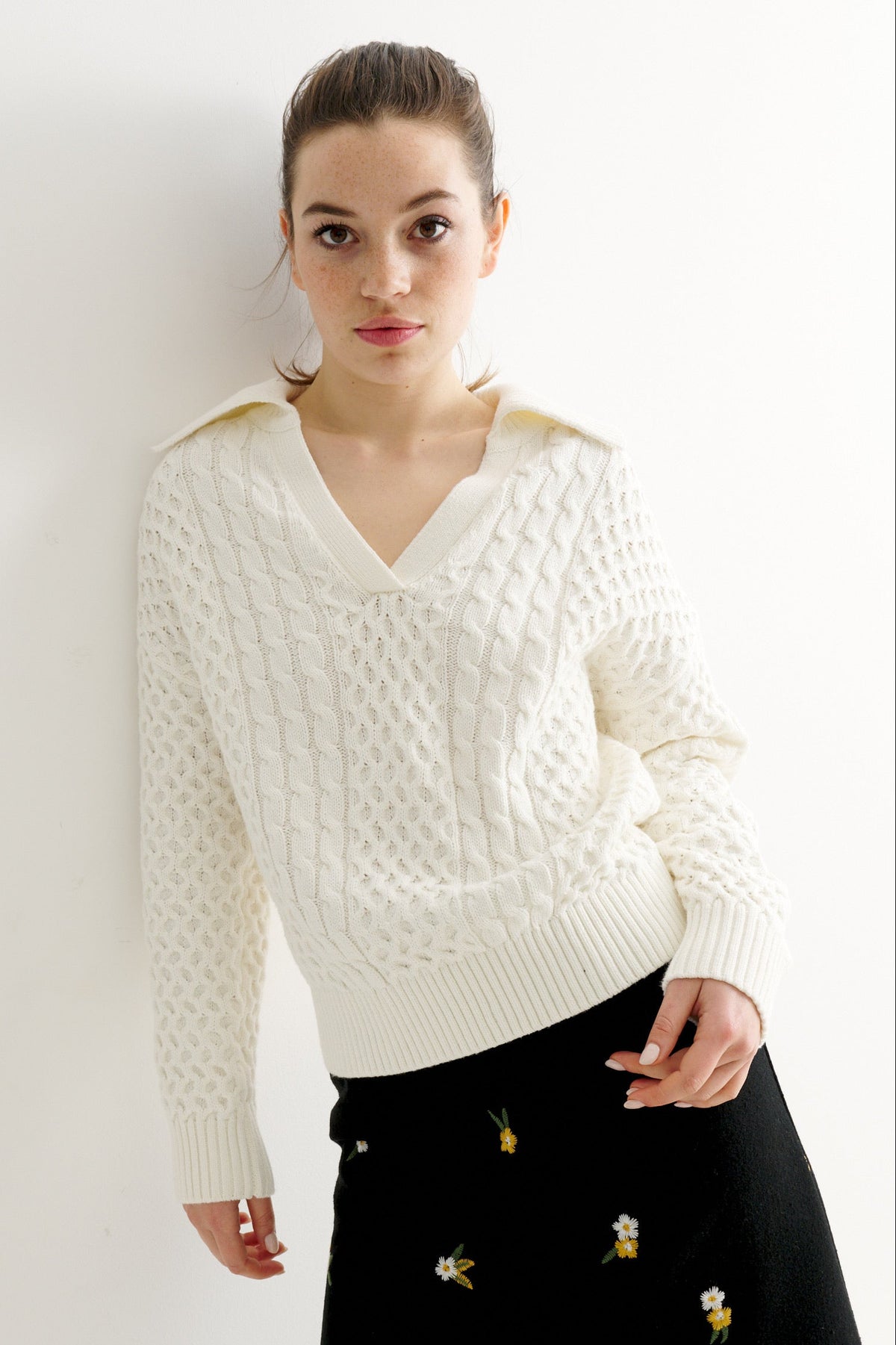 Jamie Cable Collar Jumper - Off White