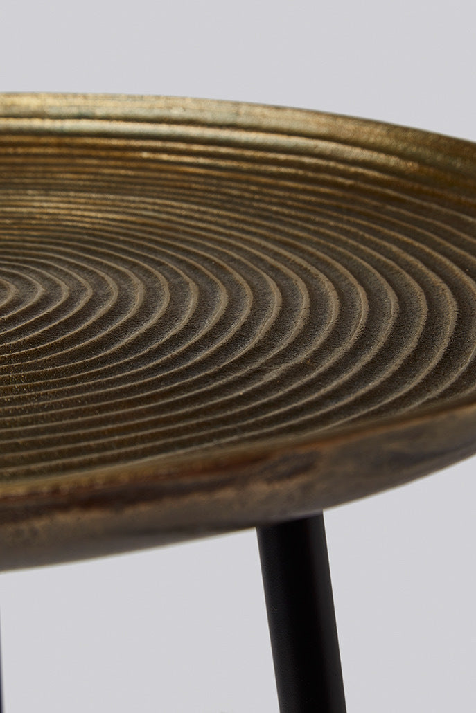 Ridged Brass Topped 3 Leg Side Table