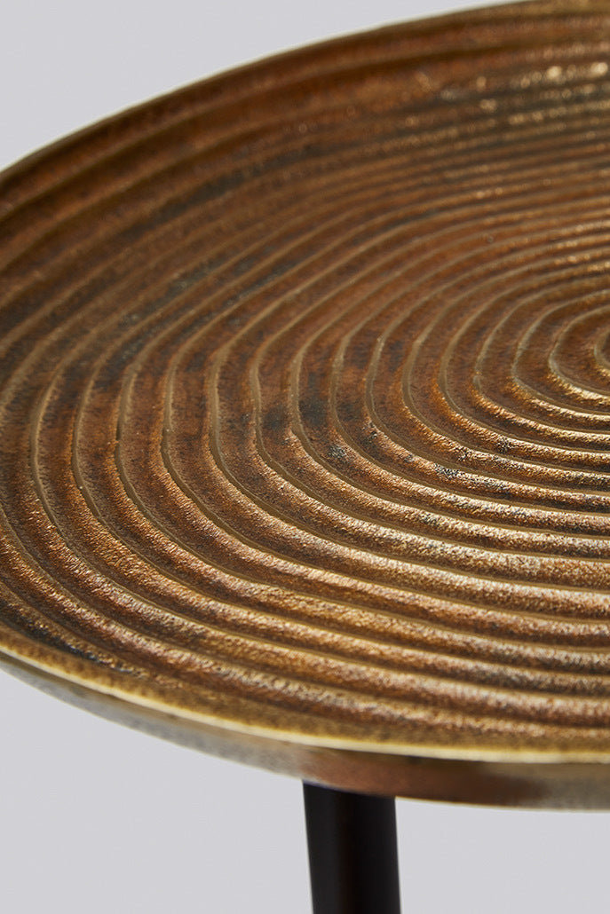 Ridged Brass Topped 3 Leg Side Table