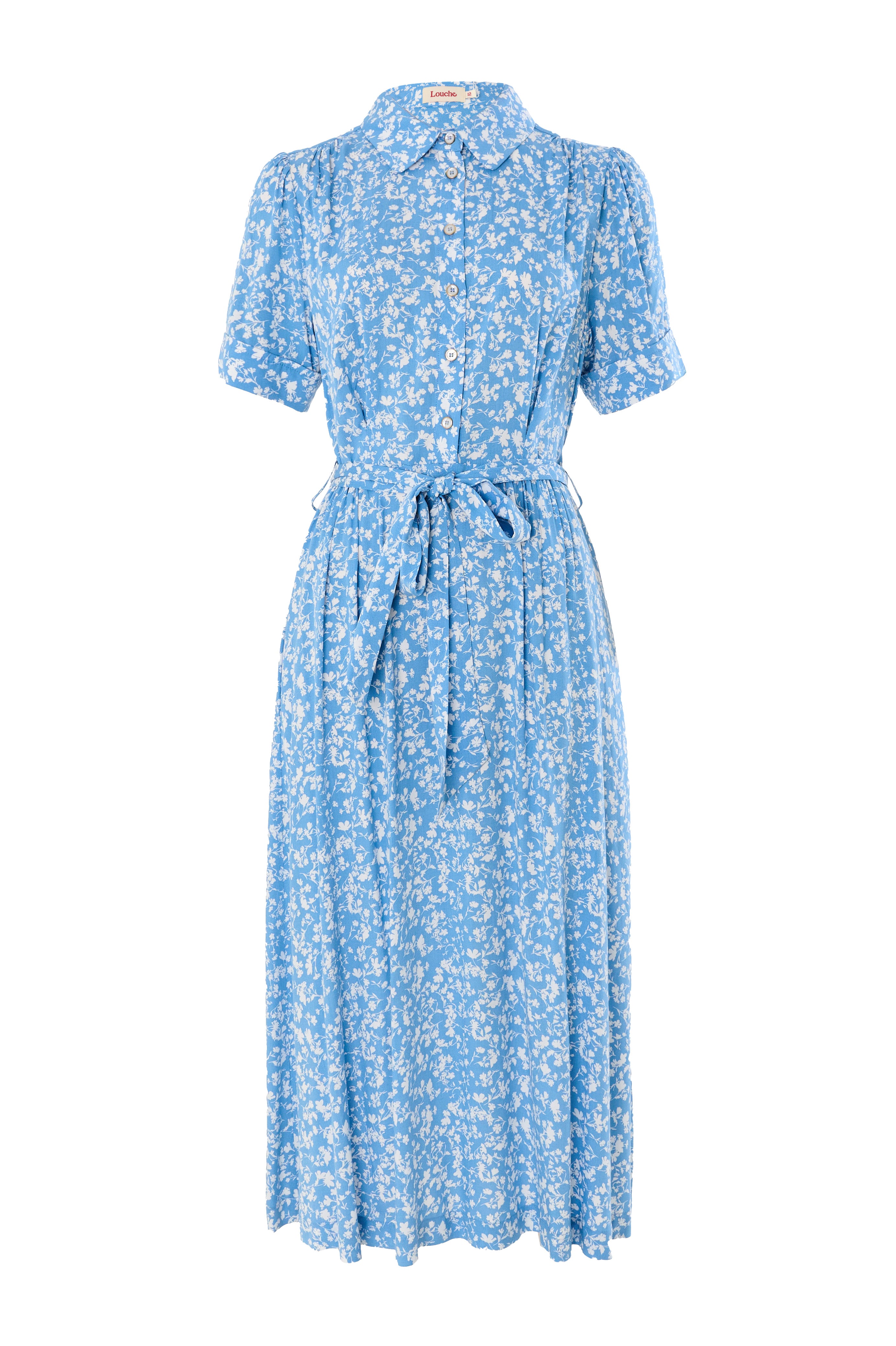 Inesa Negative Floral Print Short Sleeve Midi Shirt Dress - Blue