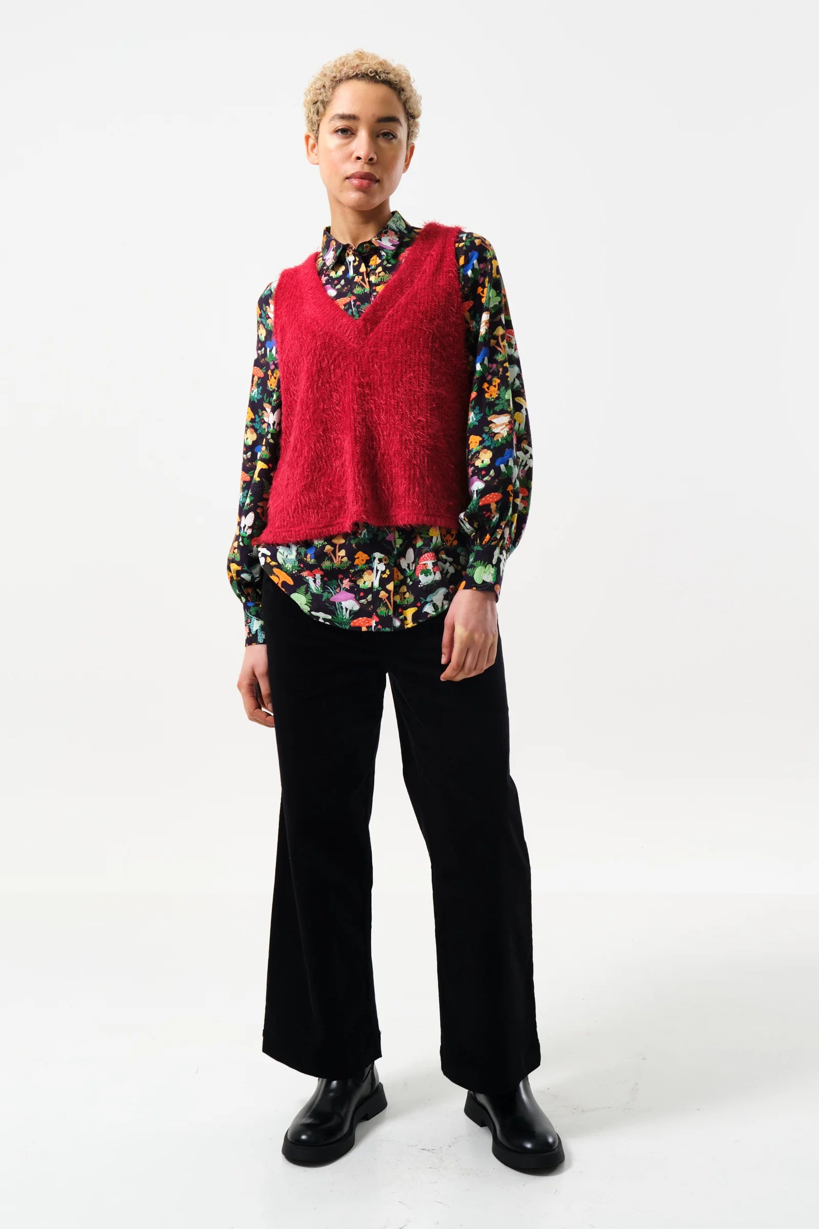 Isaac Eyelash V-Neck Tank Top - Red - Detail 4