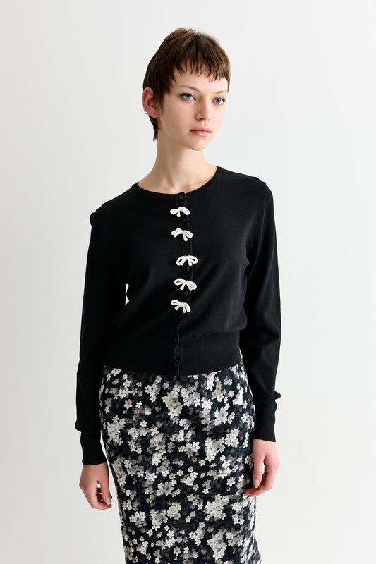 Ives Bow Trimmed Cardigan - Black