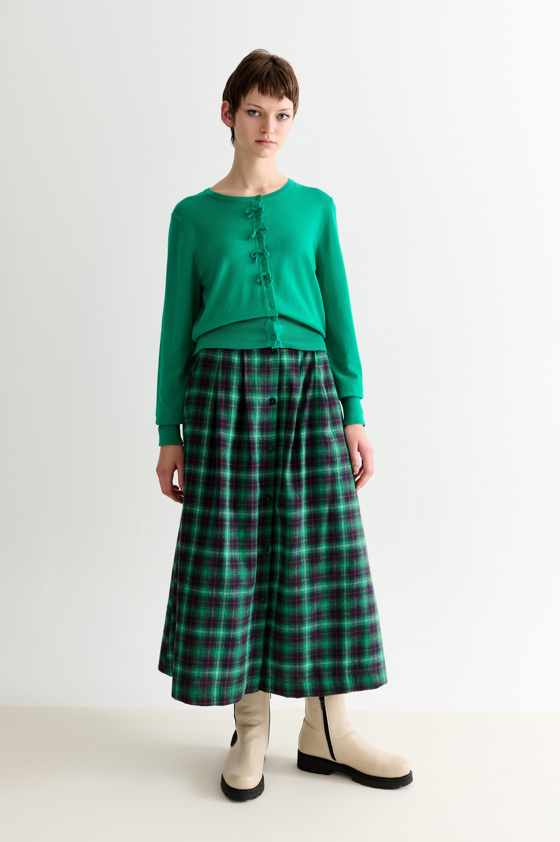 Ives Bow Trimmed Cardigan - Green