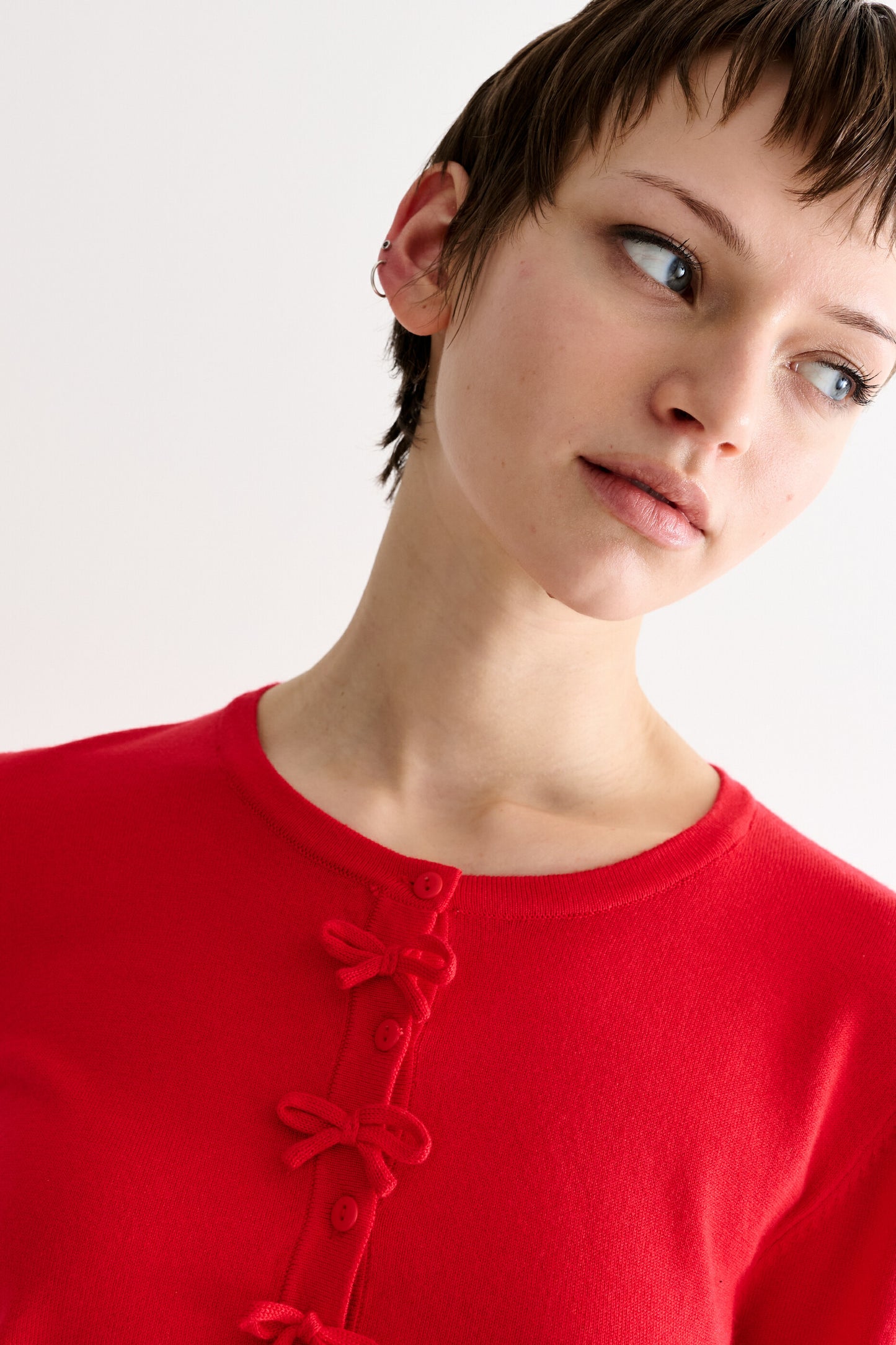 Ives Bow Trimmed Cardigan - Red