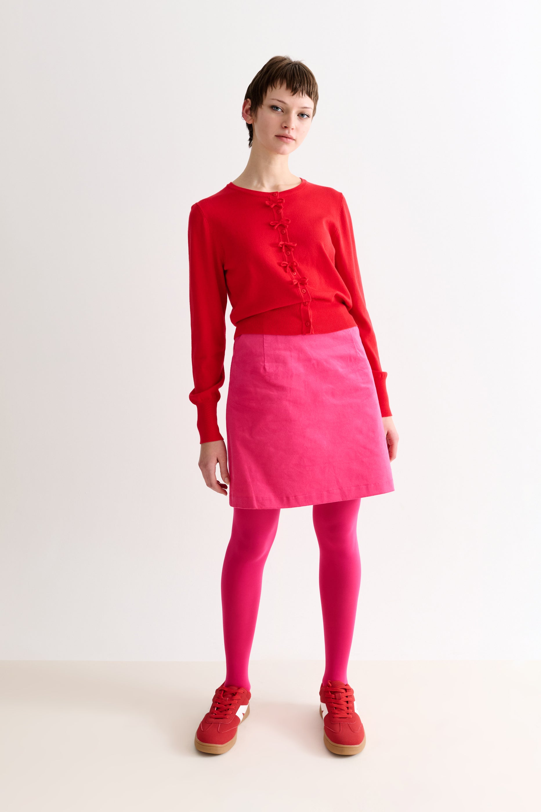 Ives Bow Trimmed Cardigan - Red - Detail 1