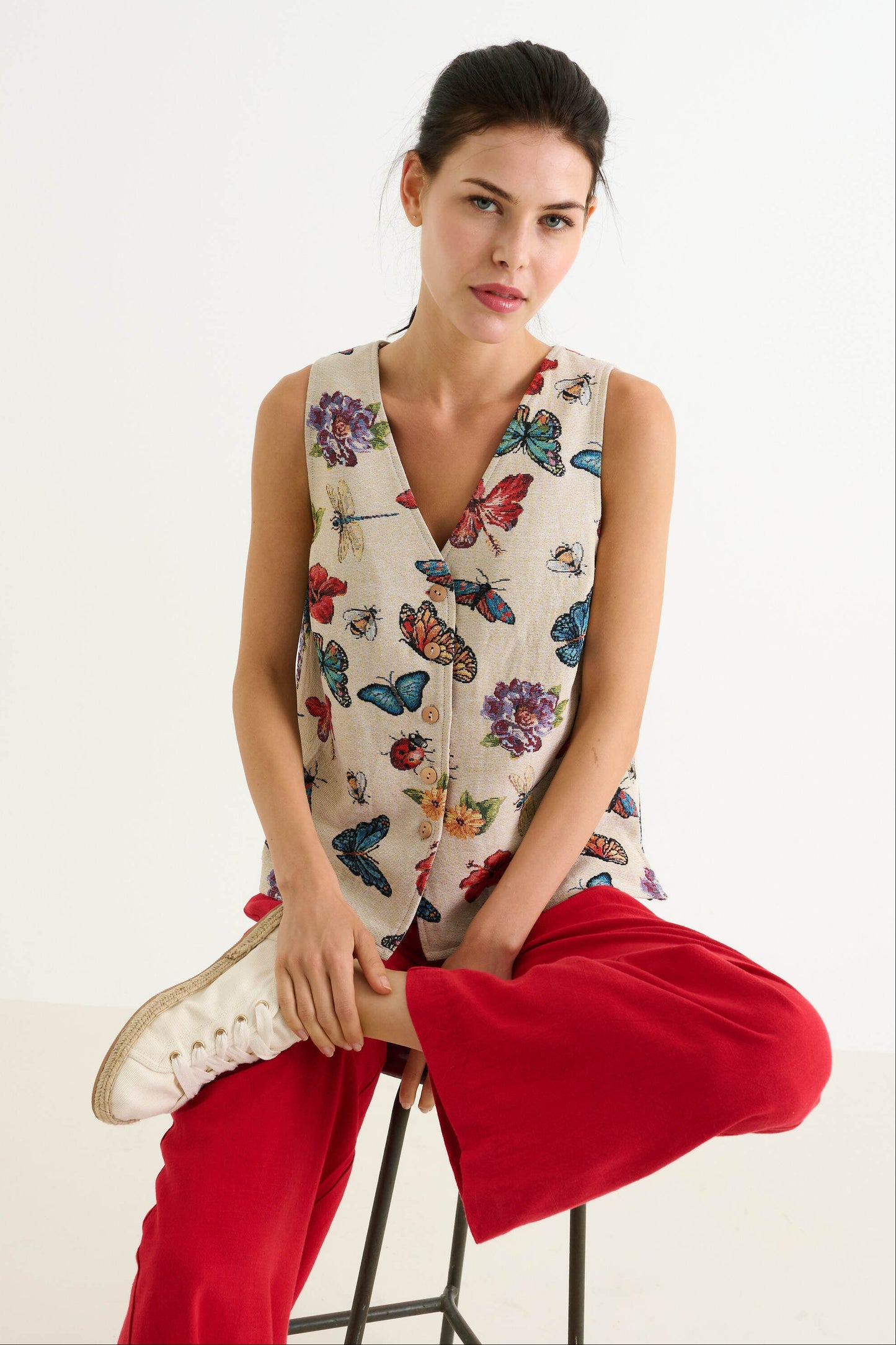 Jakson Flutter Jacquard Waistcoat - Cream