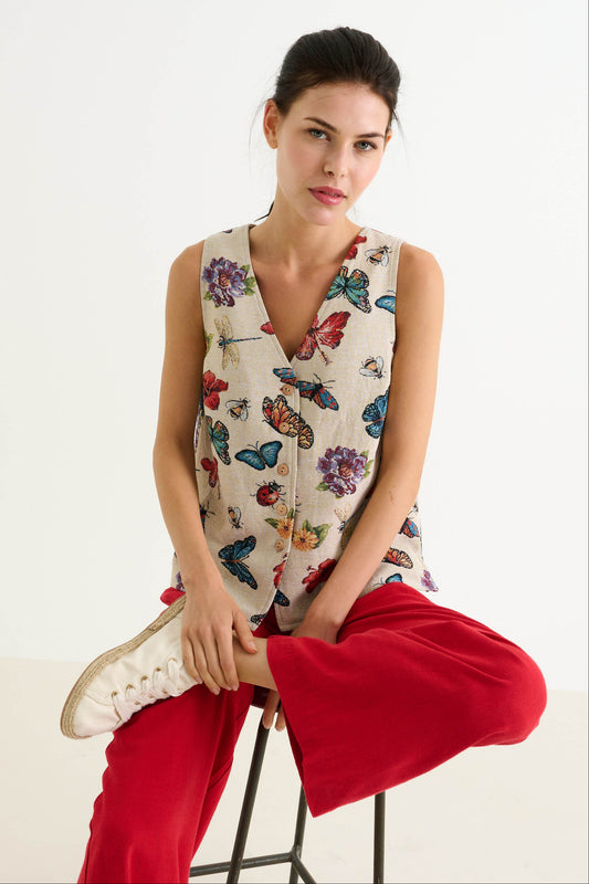 Jakson Flutter Jacquard Waistcoat - Cream