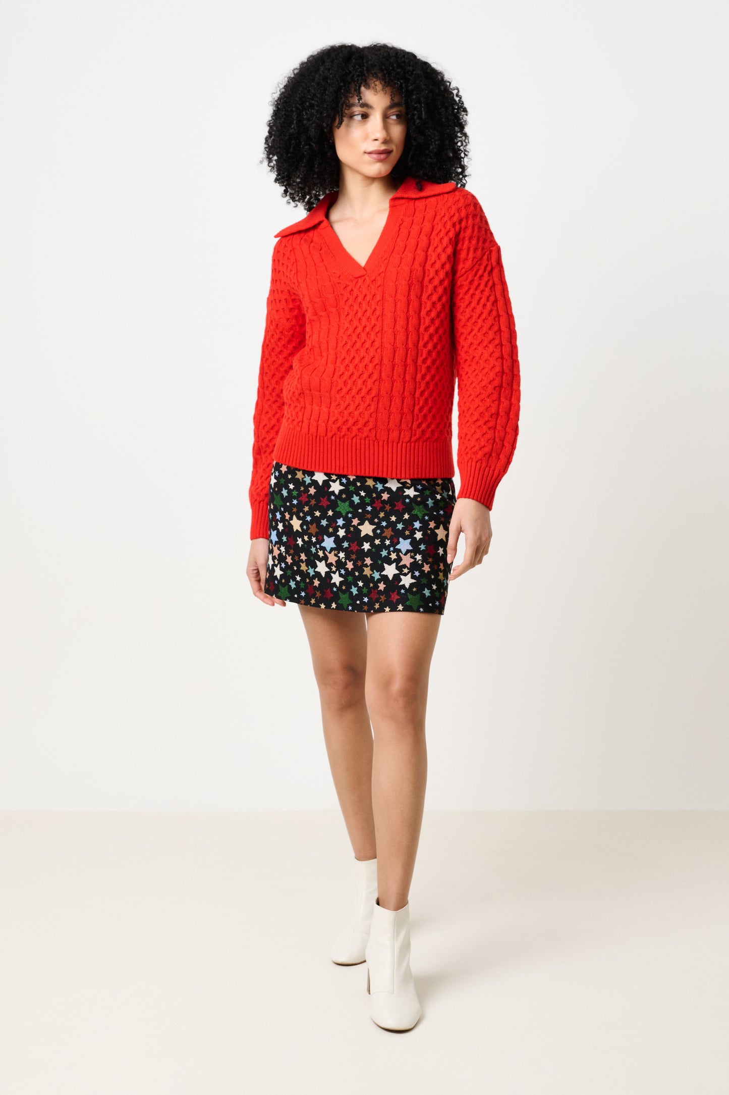 Jamie Cable Collar Jumper - Red