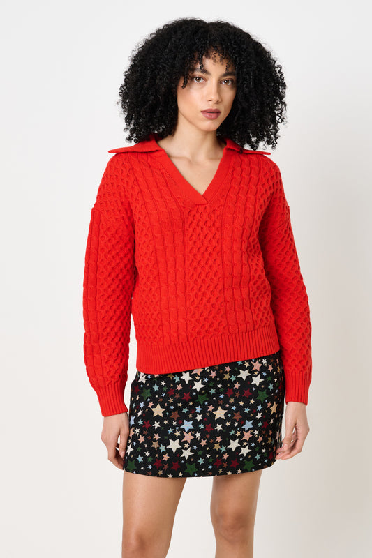 Jamie Cable Collar Jumper - Red