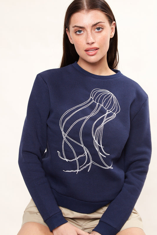 Jan Jellyfish Embroidered Navy Sweatshirt