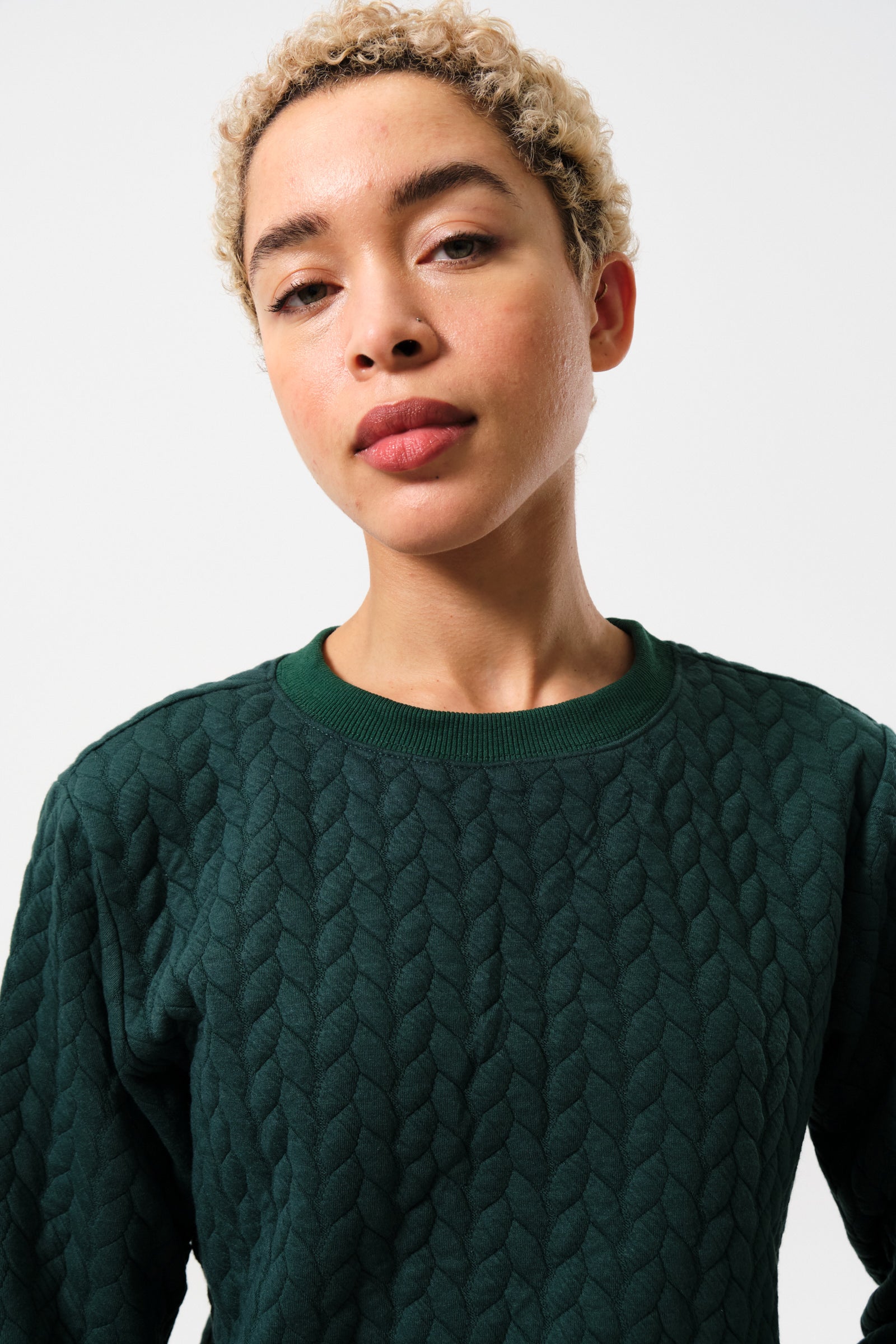 Jan Plait Quilt Sweatshirt - Forest Green - Detail 1