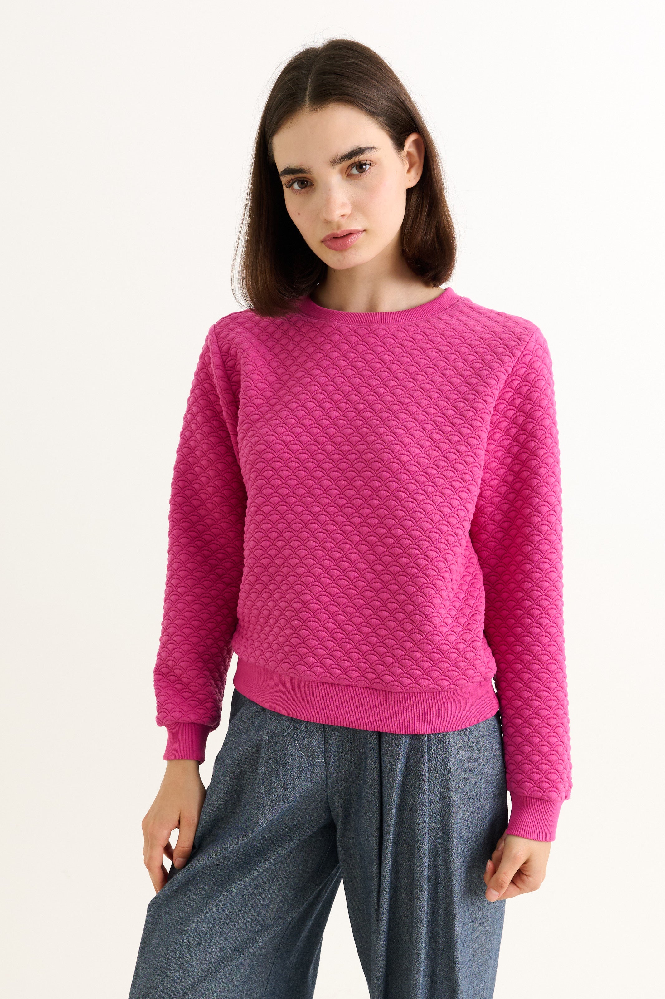 Jan Scallop Quilt Sweatshirt - Pink