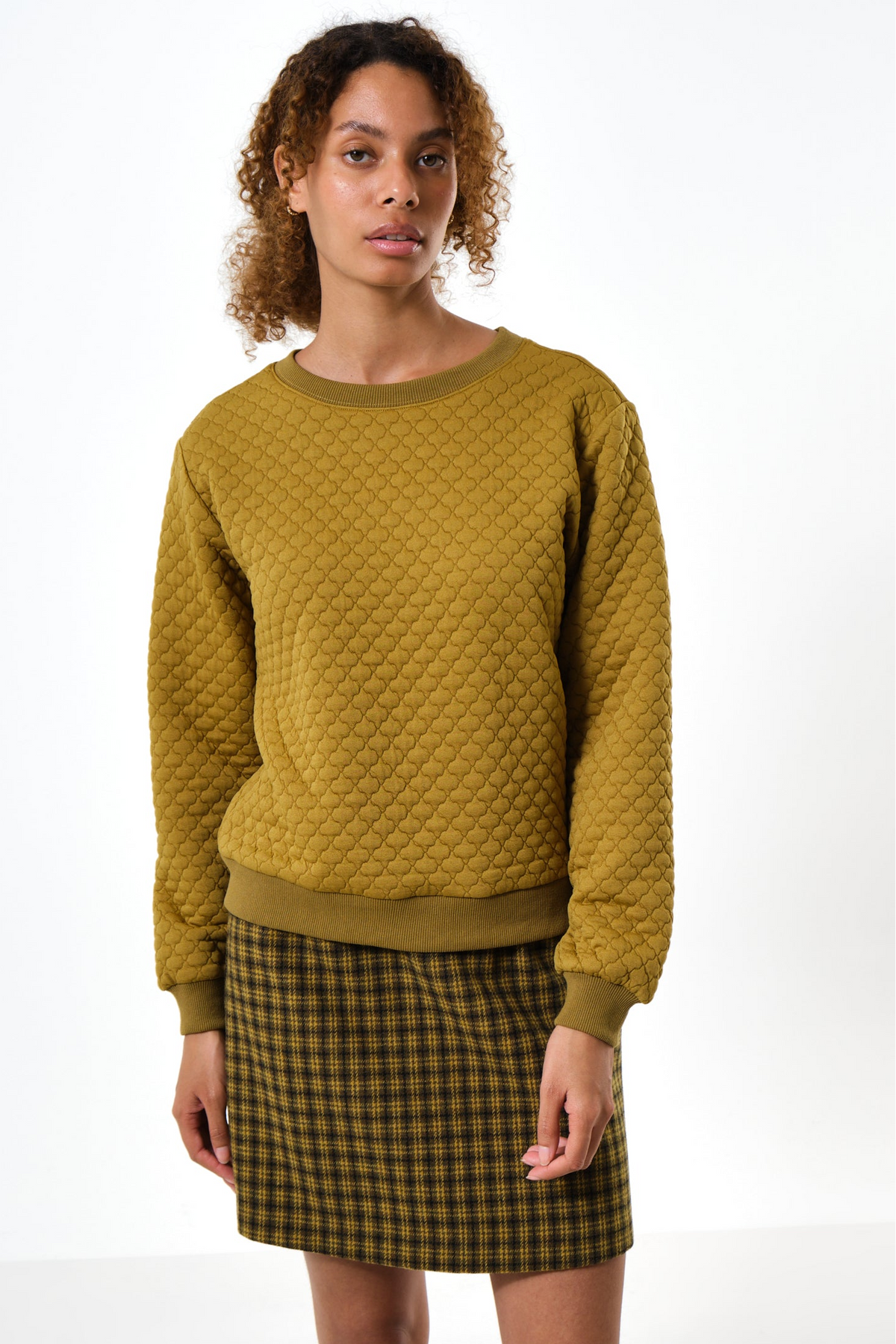 Jan Tile Quilted Sweatshirt - Dark Mustard - Front