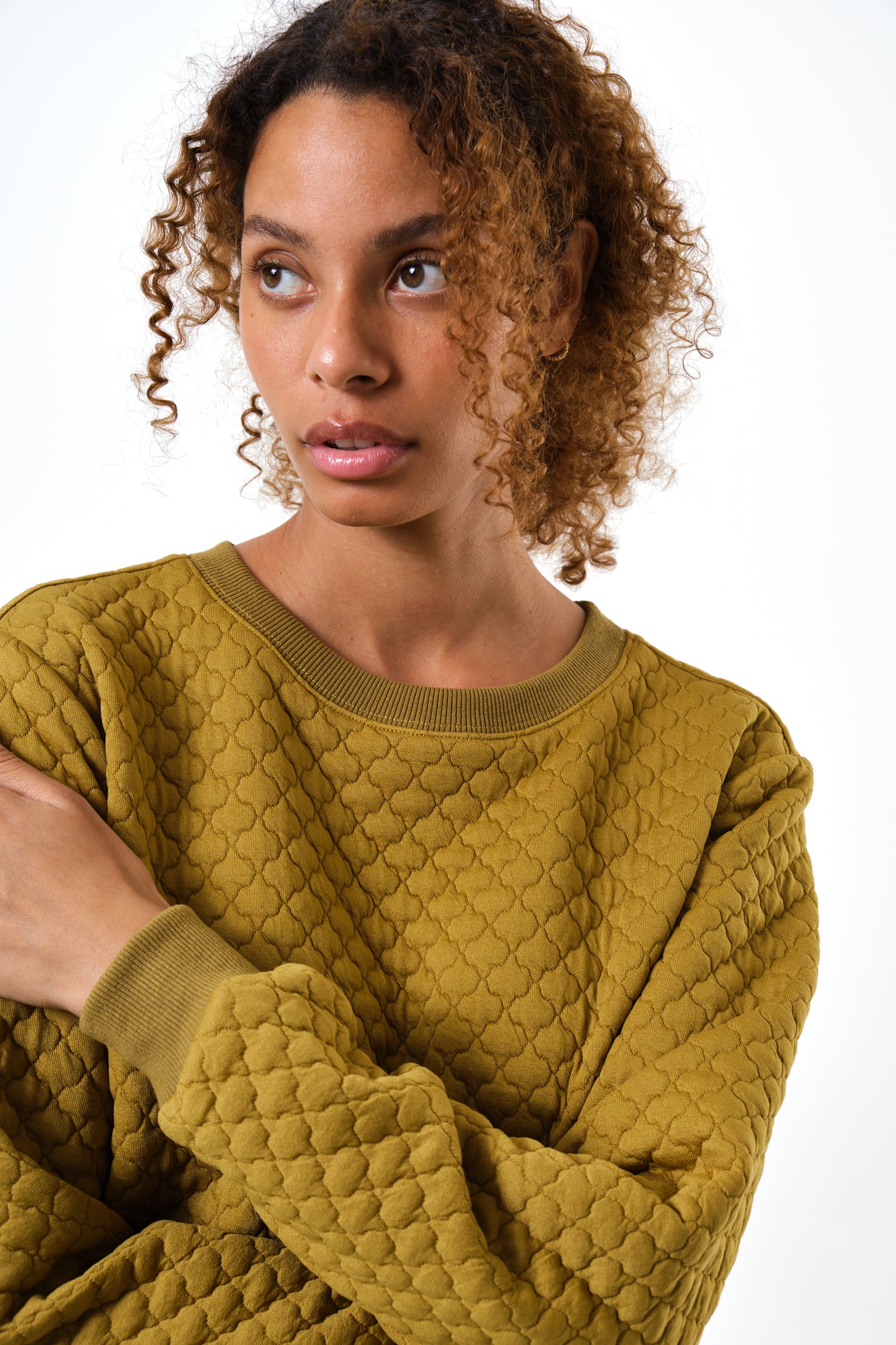Jan Tile Quilted Sweatshirt - Dark Mustard - Detail 1