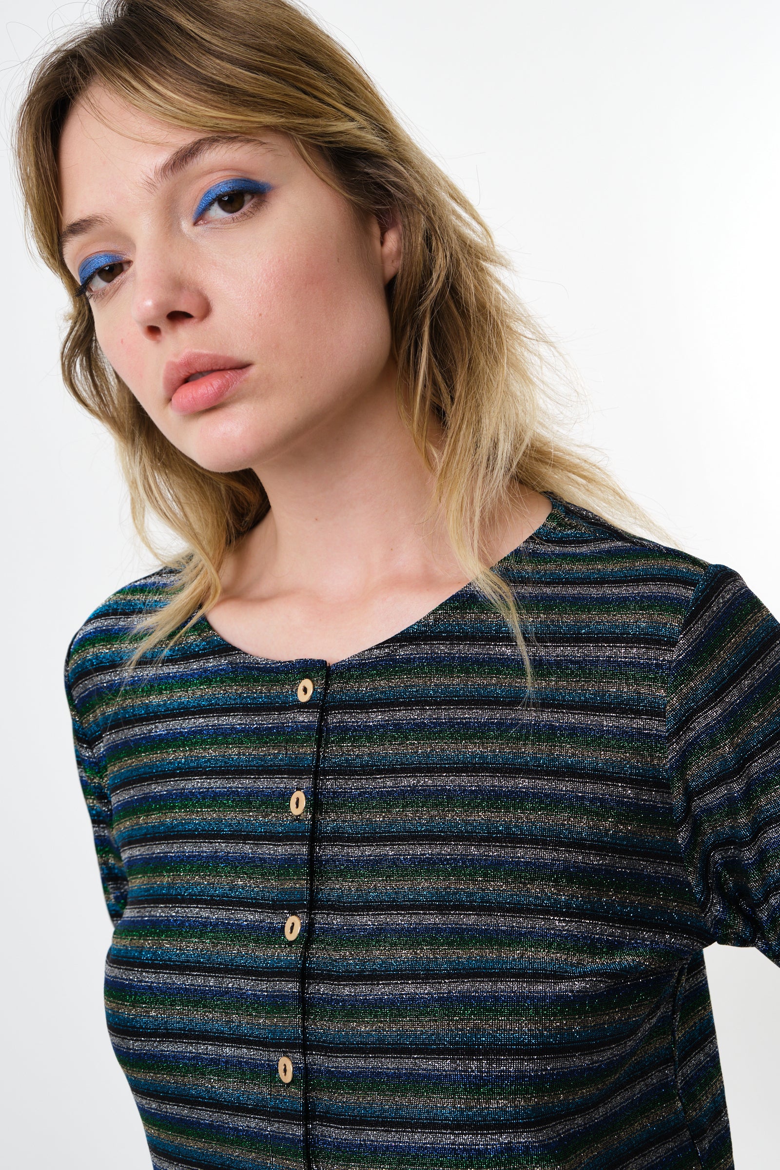 Jayda Sparkle Stripe Cardigan - Silver - Detail 1