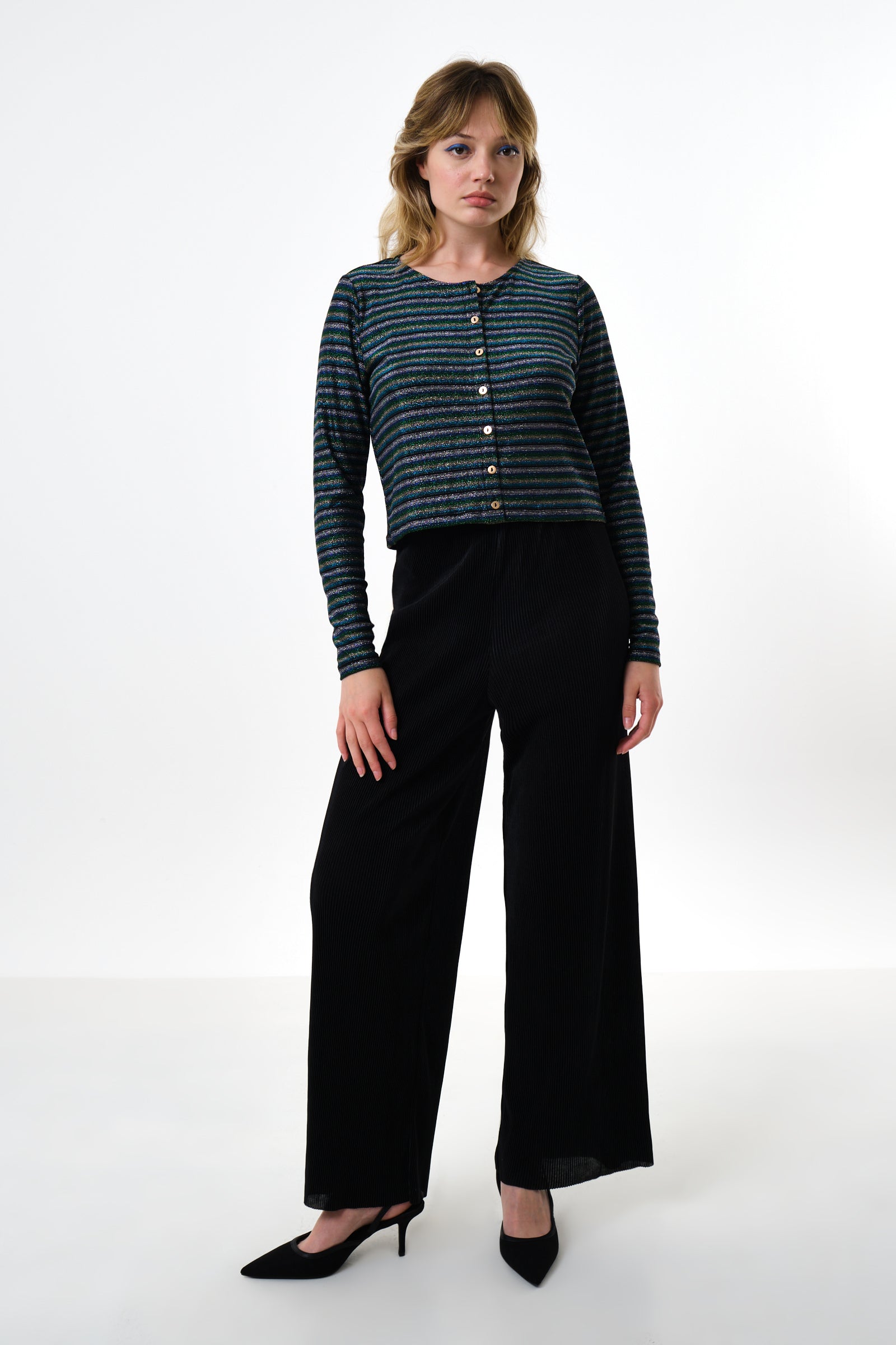 Jayda Sparkle Stripe Cardigan - Silver - Detail 2