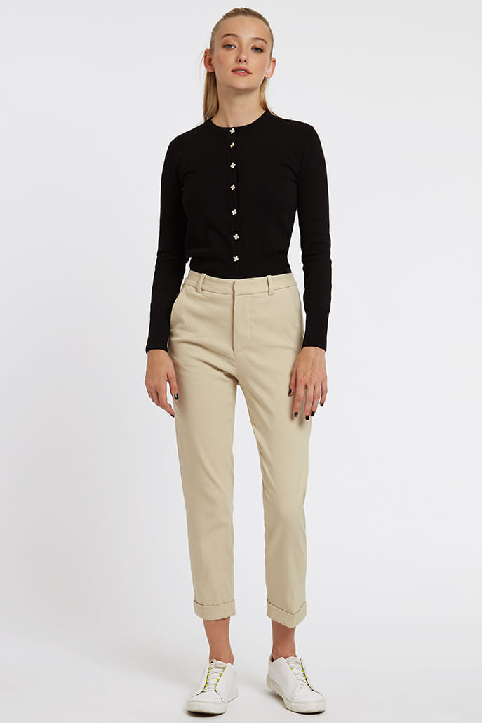 Louche Jaylo Slim Fit Cropped Trouser Beige