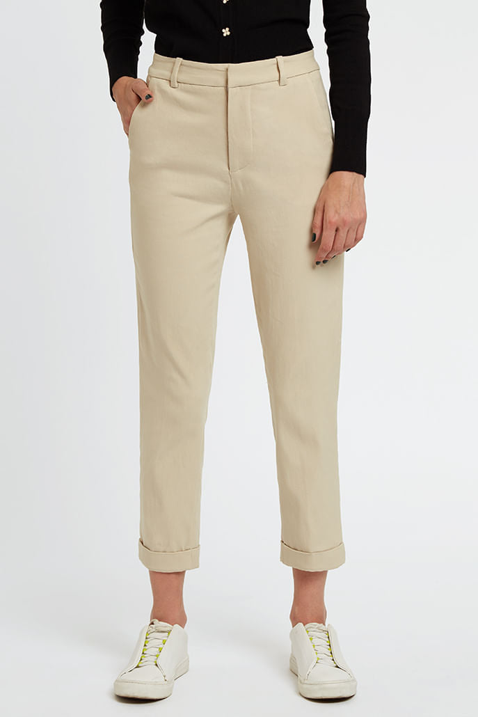 Louche Jaylo Slim Fit Cropped Trouser - Beige