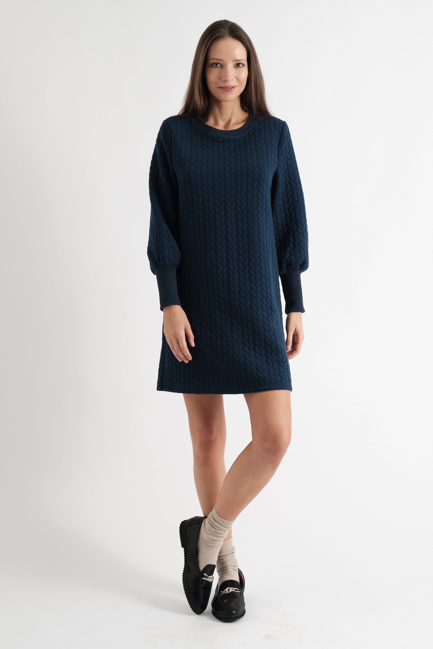 Jessika Plait Mini Dress in Navy