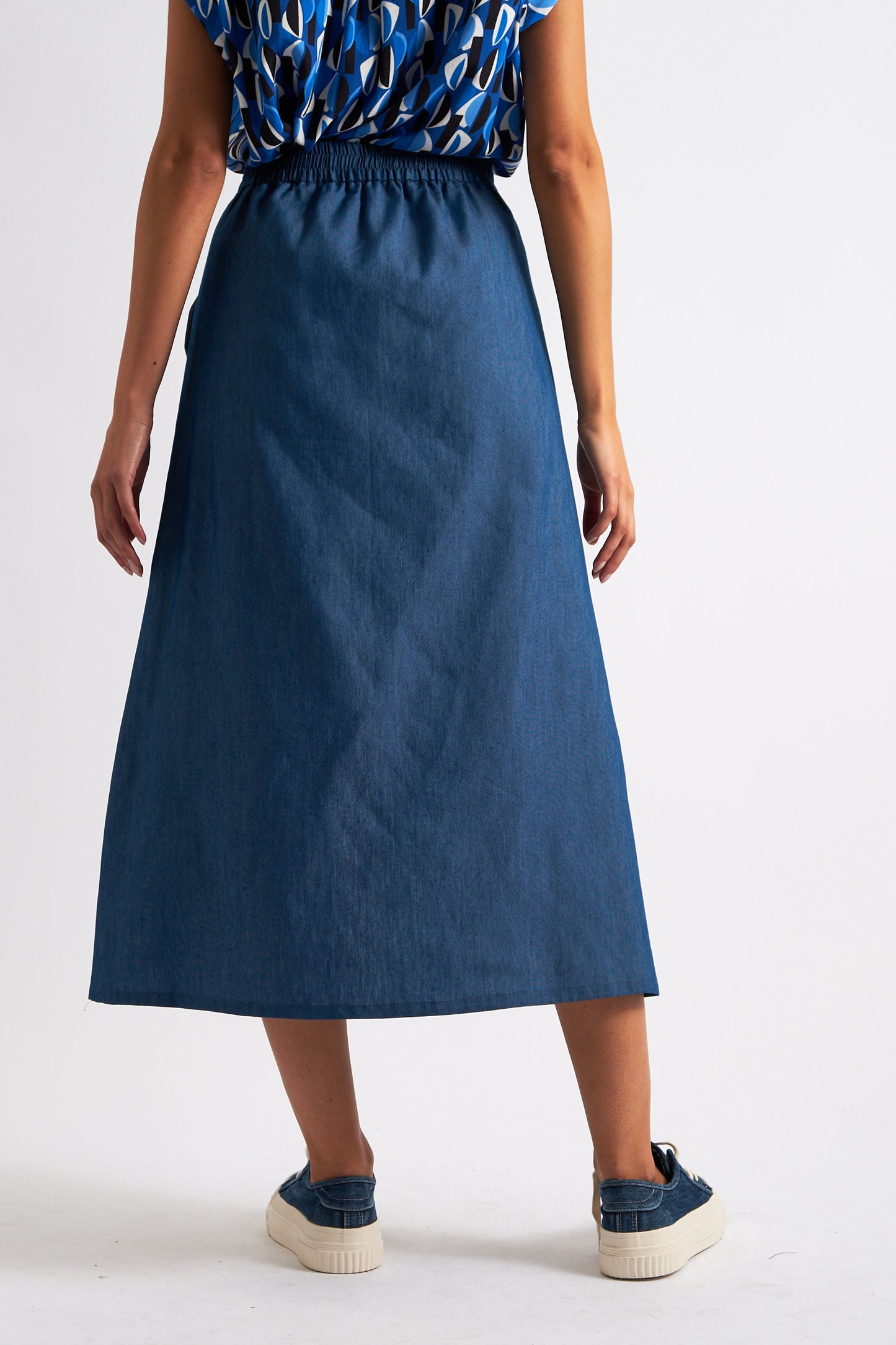 Jessy Chambray Straight Midi Skirt