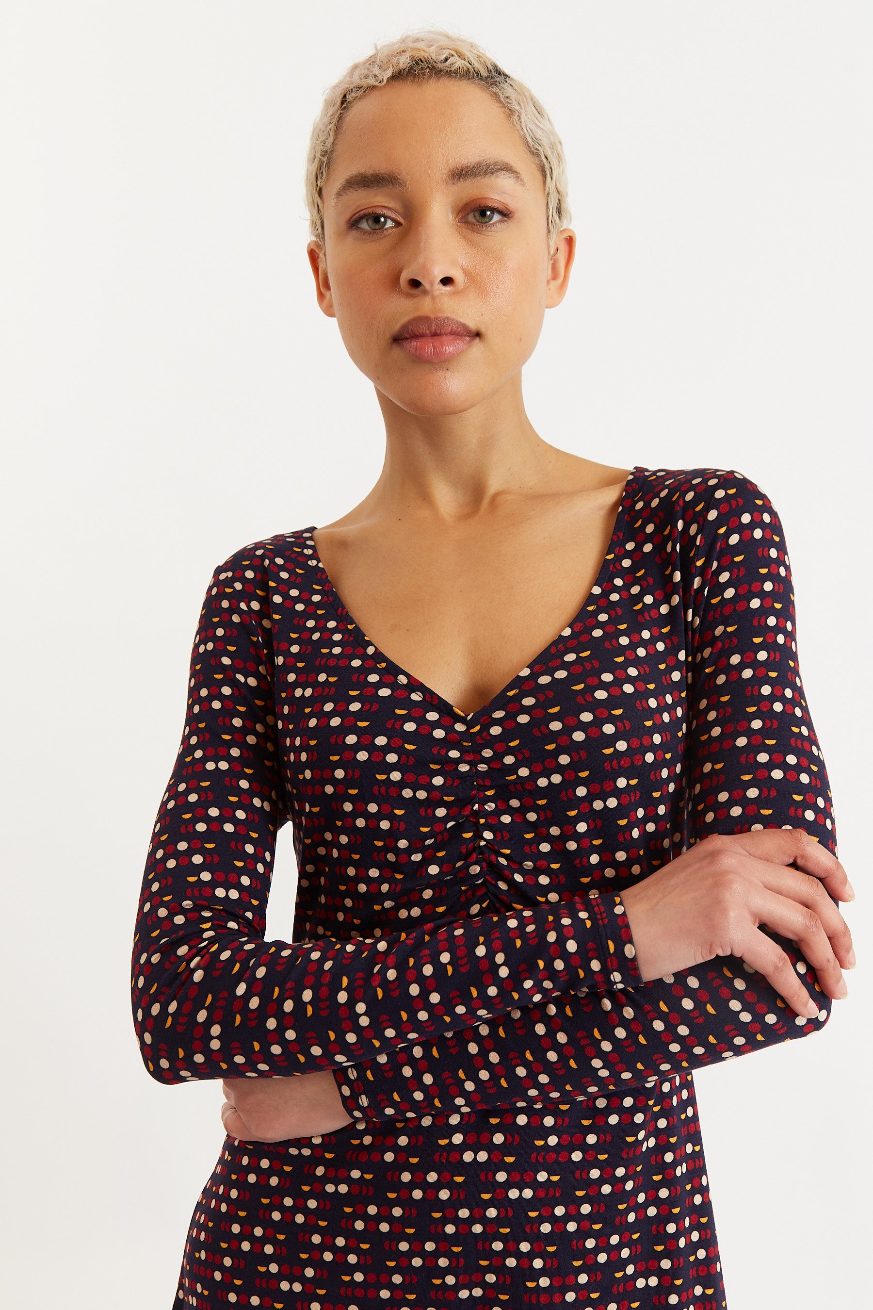 Jona Retro Dots Print Long Sleeve Mini Dress - Detail 2
