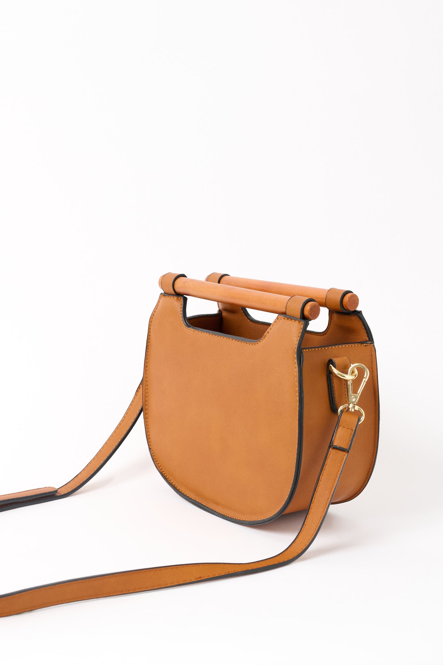 Jones Tan Wooden Handle Saddle Crossbody