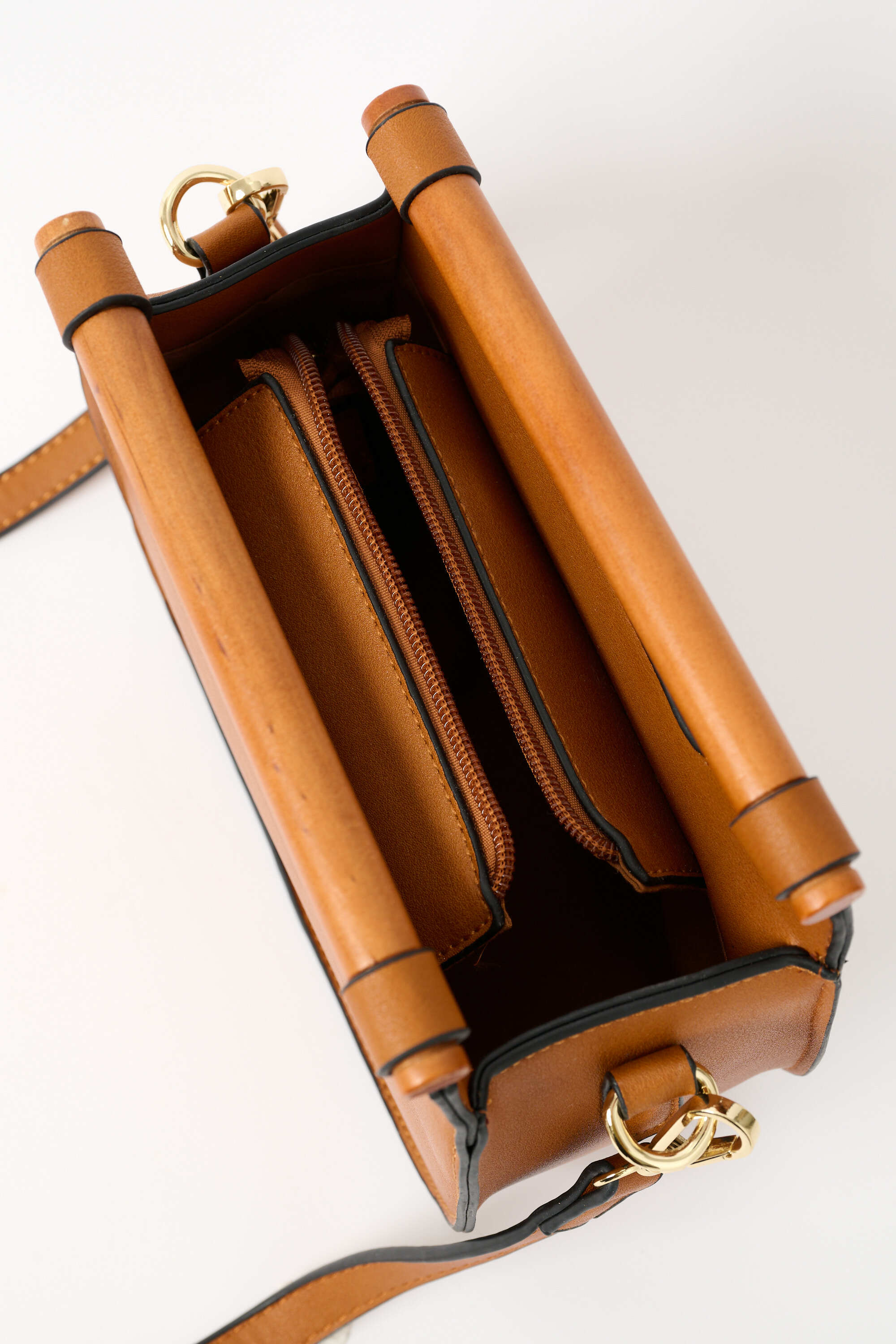 Jones Tan Wooden Handle Saddle Crossbody - Styled