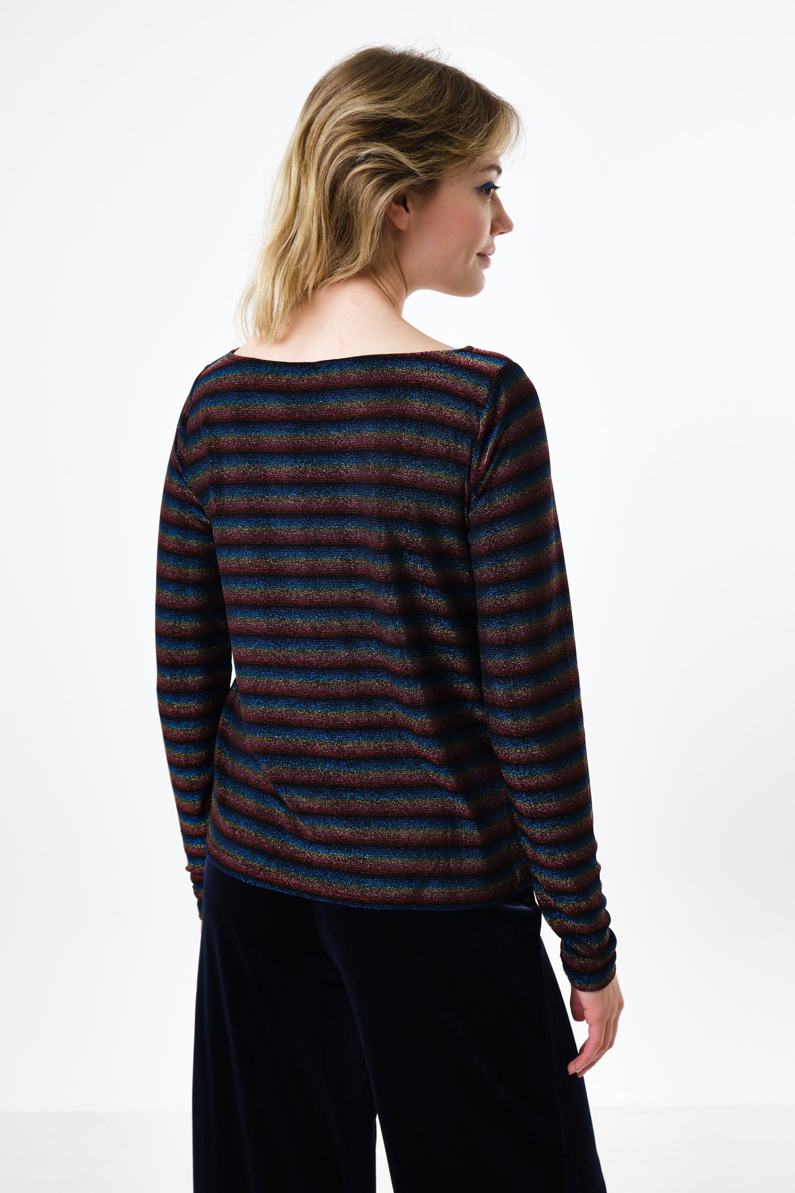 Josiane Sparkle Stripe Boat Neck Top - Gold