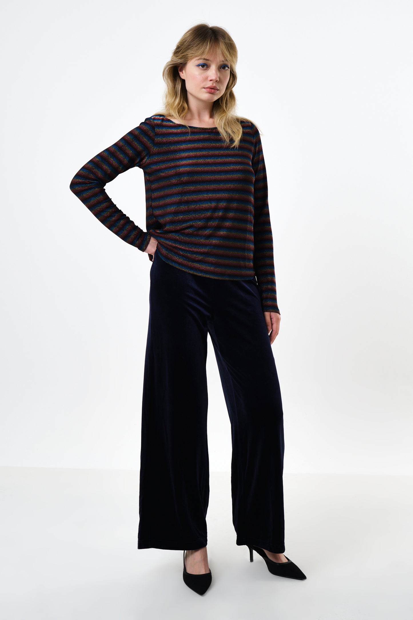 Josiane Sparkle Stripe Boat Neck Top - Gold