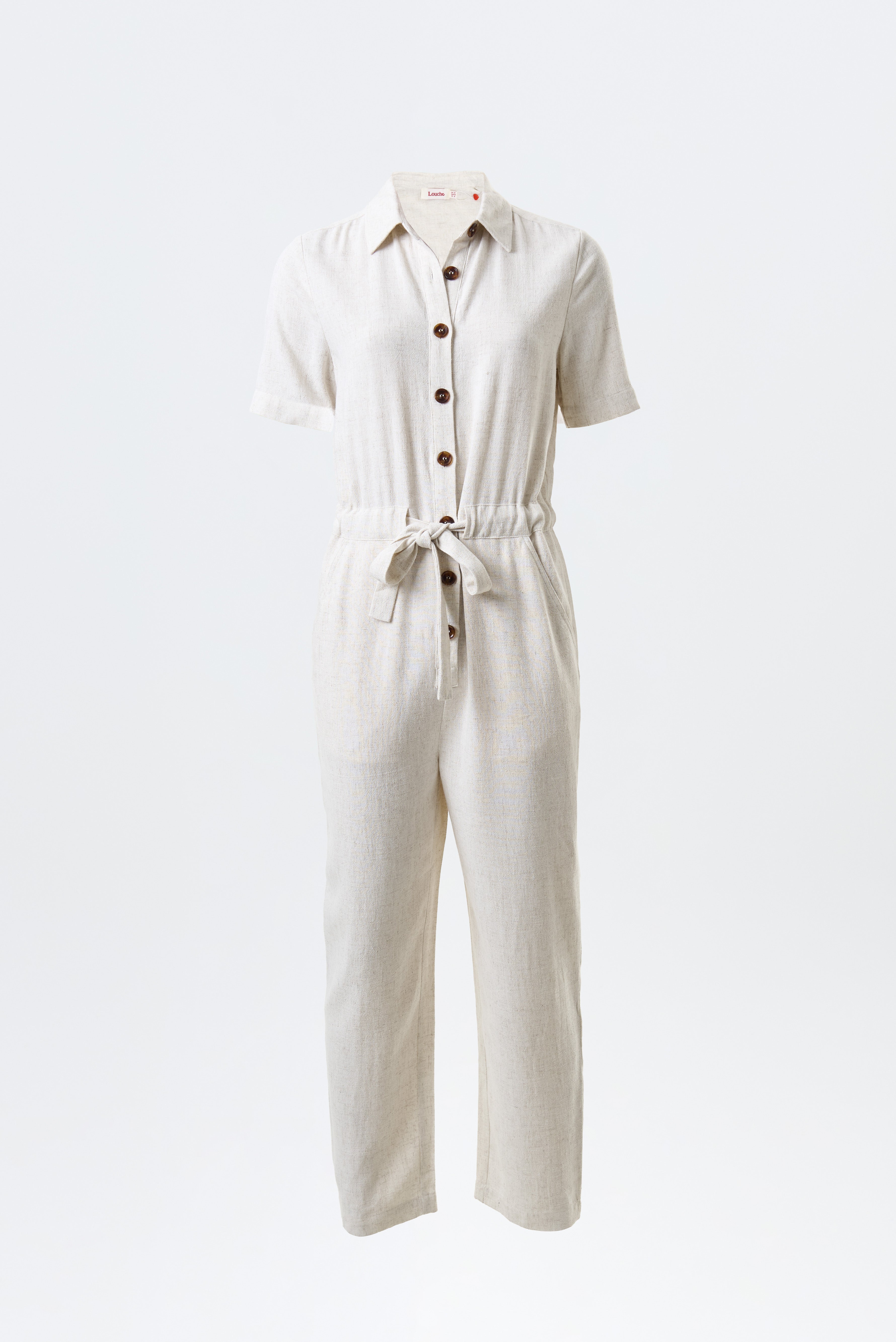 Justin Linen Mix Short Sleeve Jumpsuit - Natural - Styled