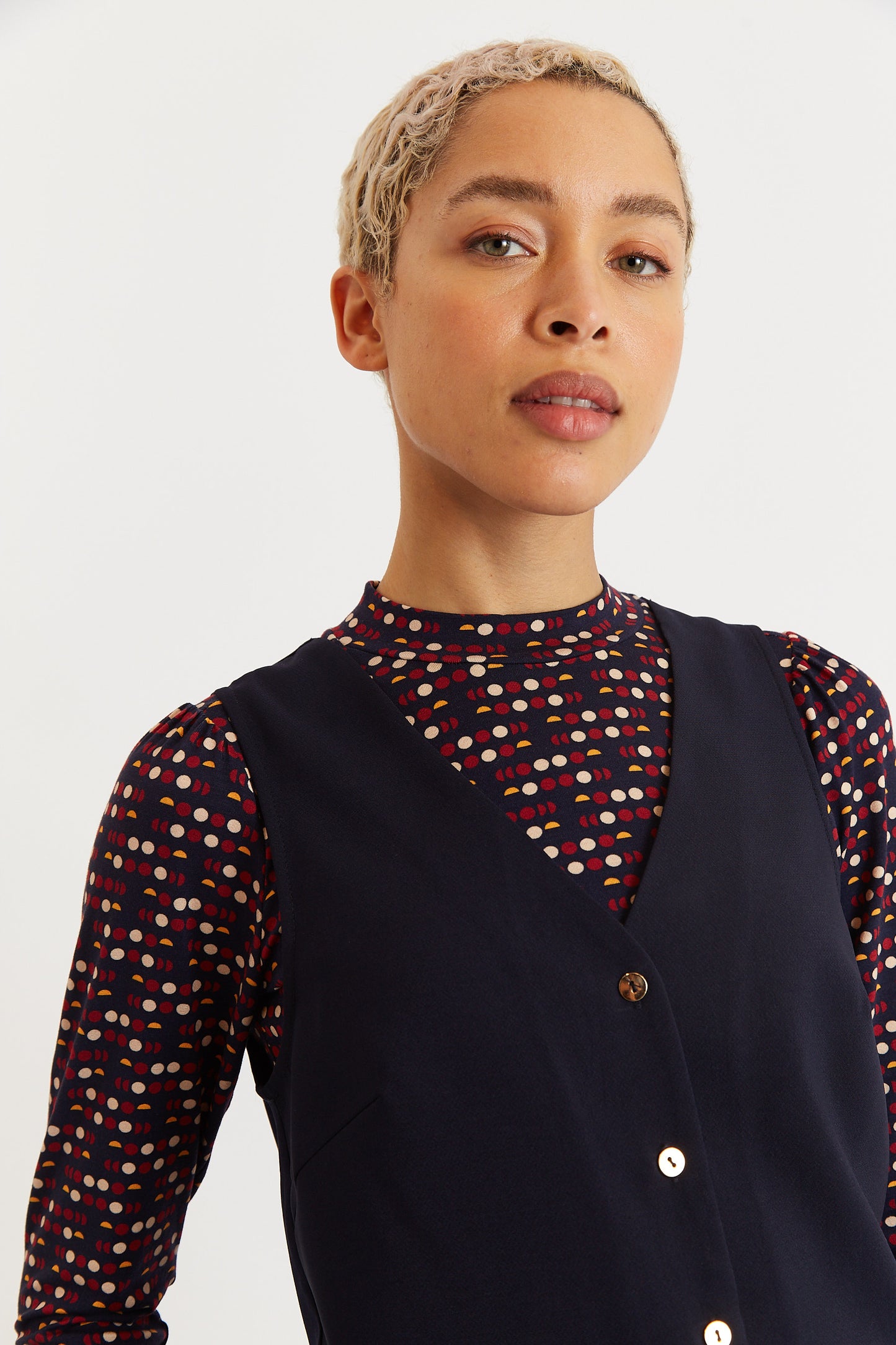 Sustainable Fabric Button Up Sleeveless Waistcoat in Navy