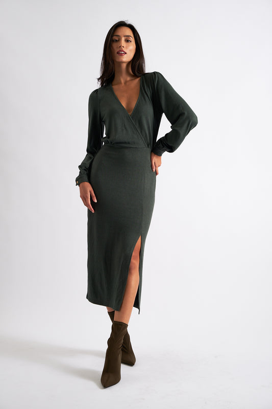 Karen Brushed Marl Jersey Midi Dress - Green