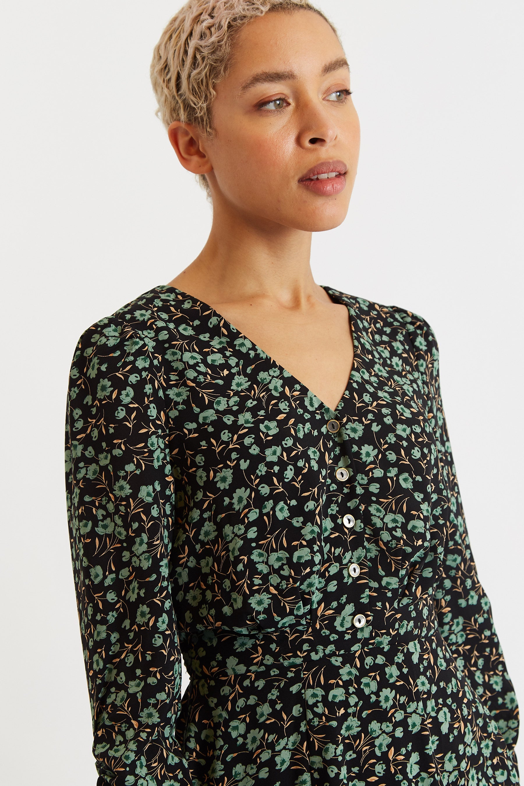Kathlyn Fleur Vert Print Long Sleeve Midi Dress - Detail 2