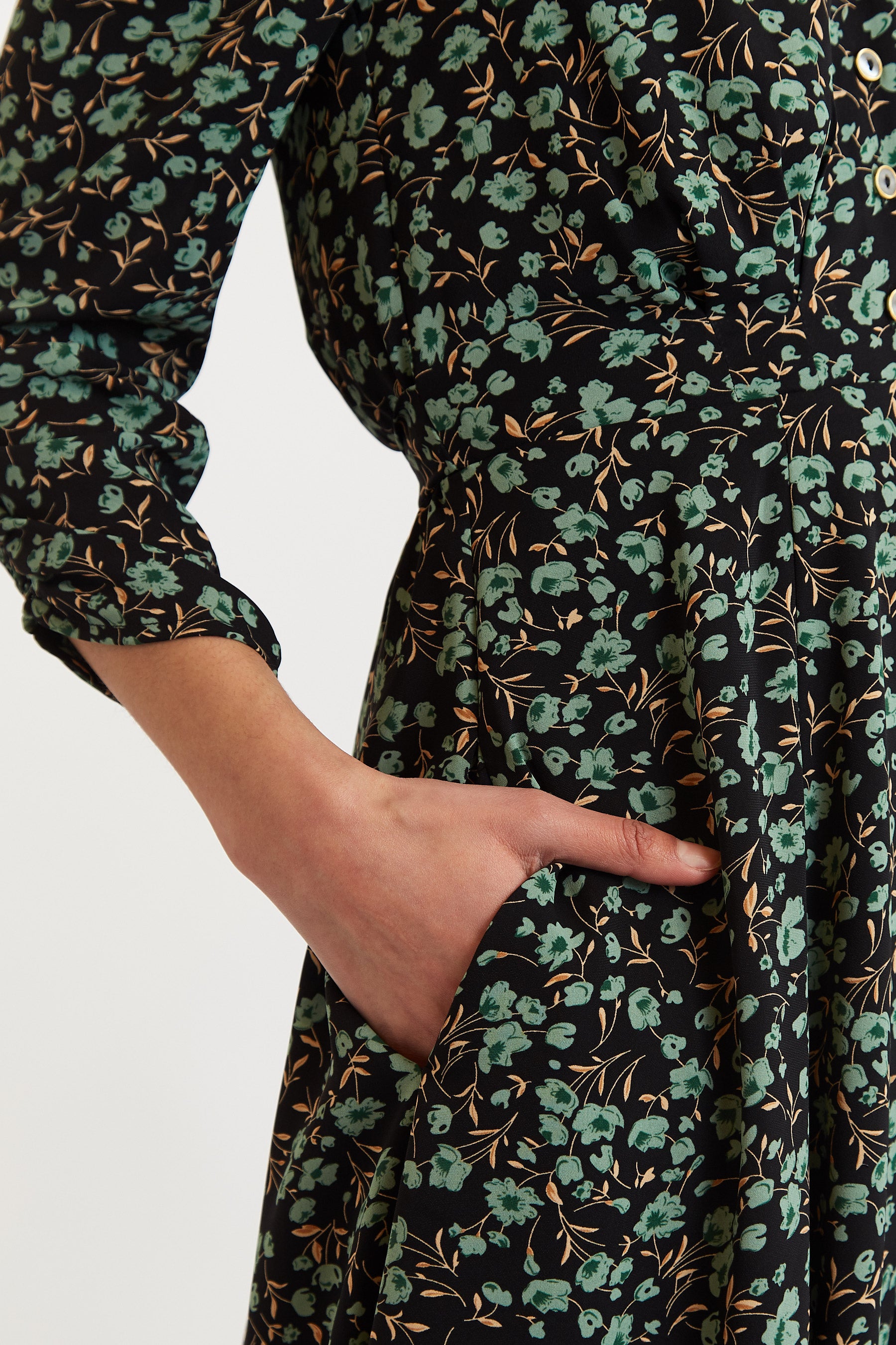 Kathlyn Fleur Vert Print Long Sleeve Midi Dress - Detail 1