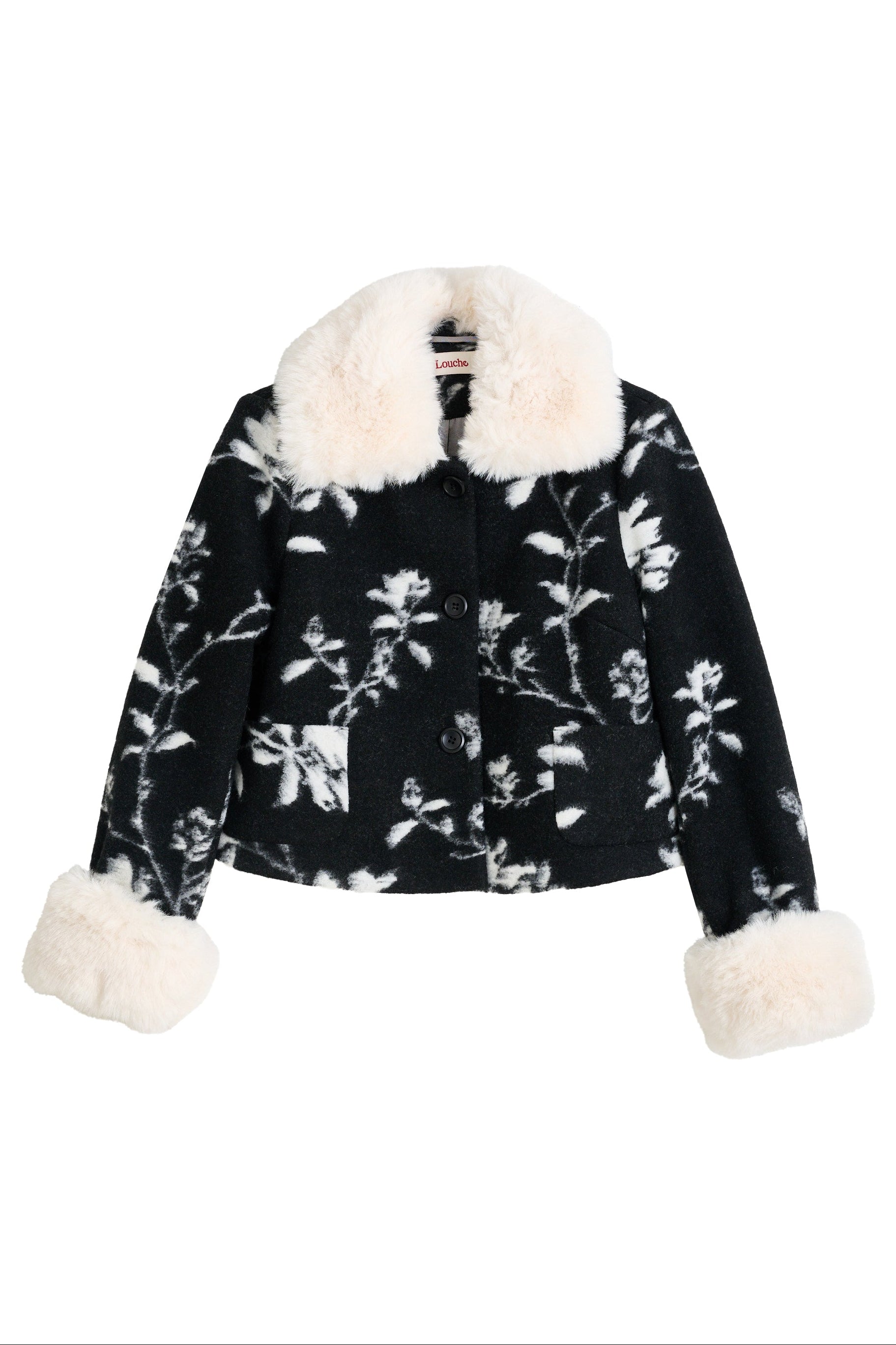Kent Power Bloom Fur Collar And Cuff Jacket - Black & White - Styled