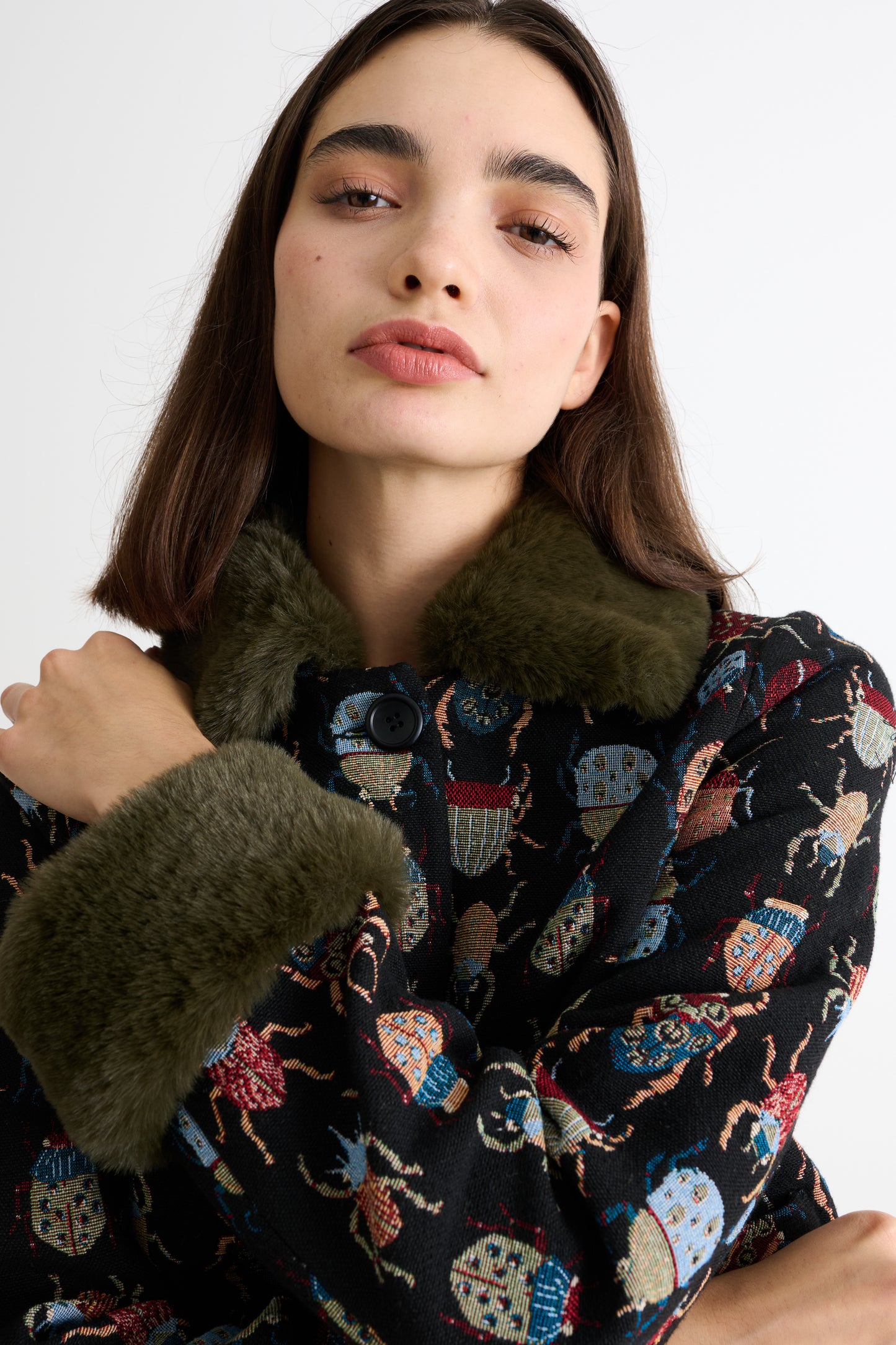 Kent Beetlejuice Jacquard Fur Trim Cropped Jacket