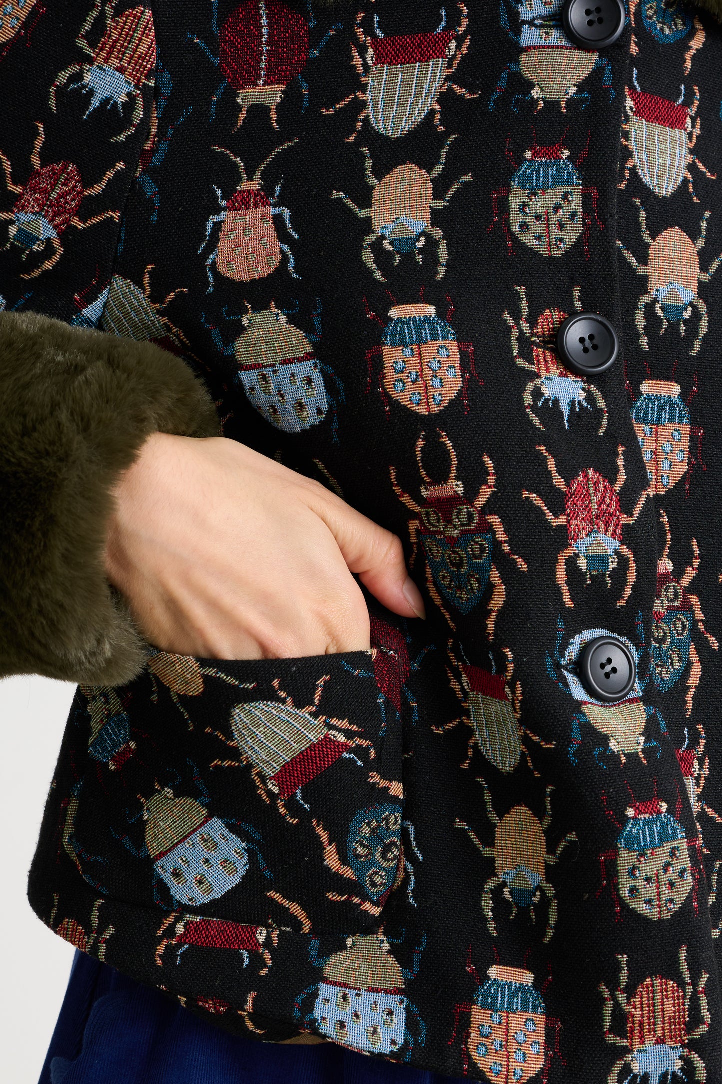 Kent Beetlejuice Jacquard Fur Trim Cropped Jacket