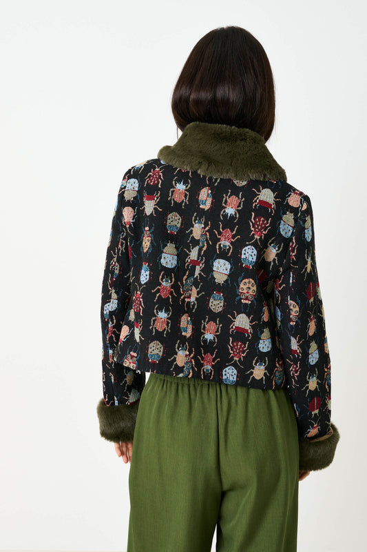 Kent Beetlejuice Jacquard Fur Trim Cropped Jacket
