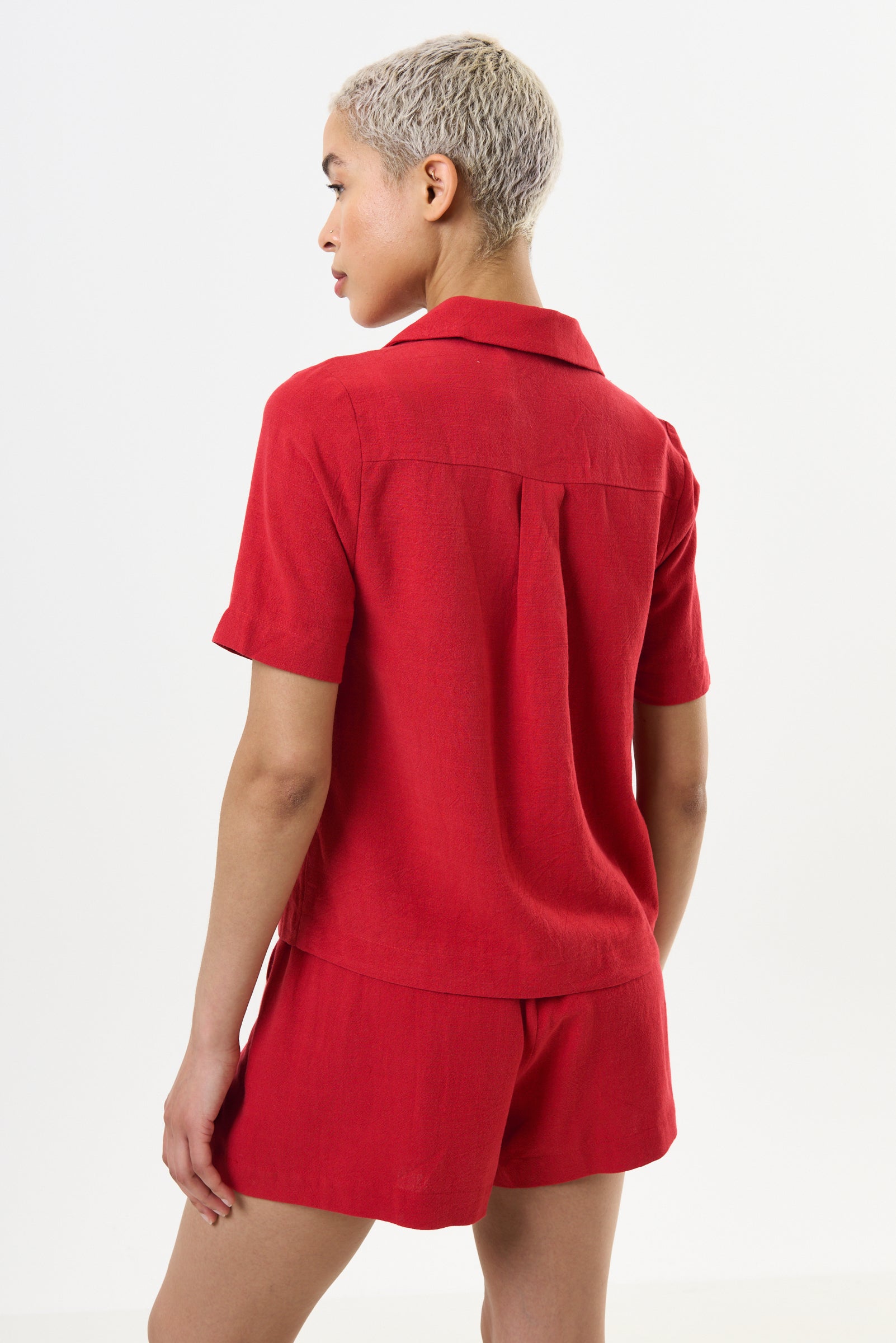Kit Linen Mix 2 Pocket Short Sleeve Shirt- Red - Detail 1