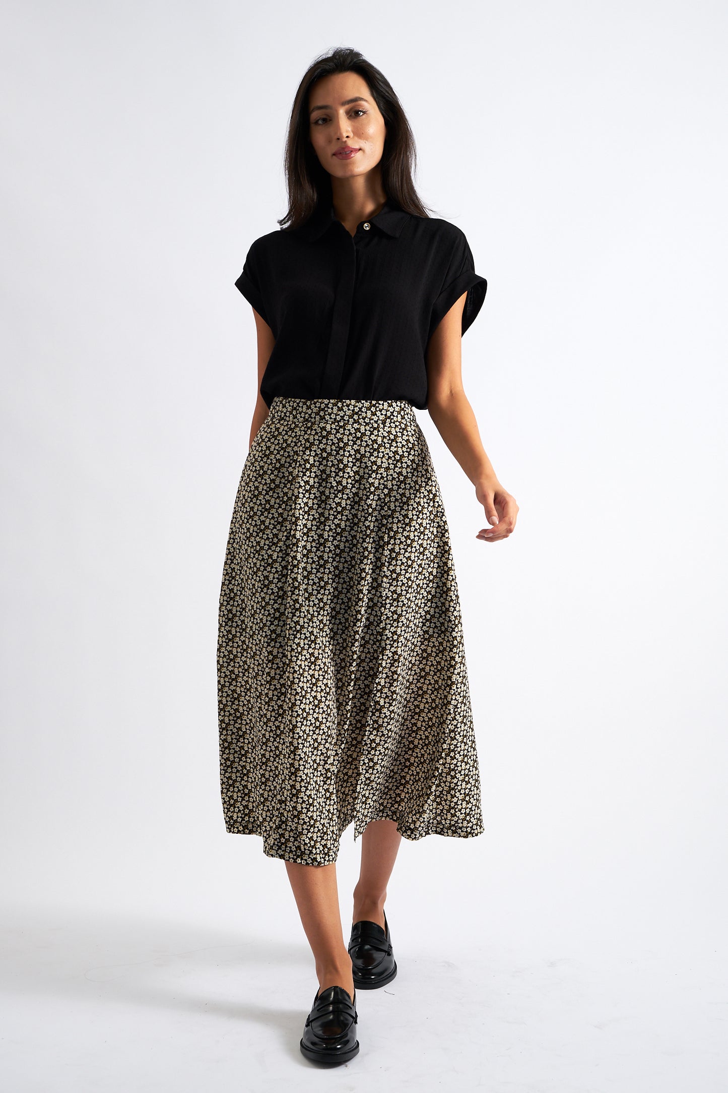 Kiyo Floral Print Midi Skirt