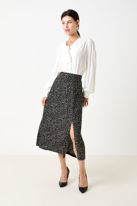 Kiyo Black Geo 11 Printed Midi Skirt