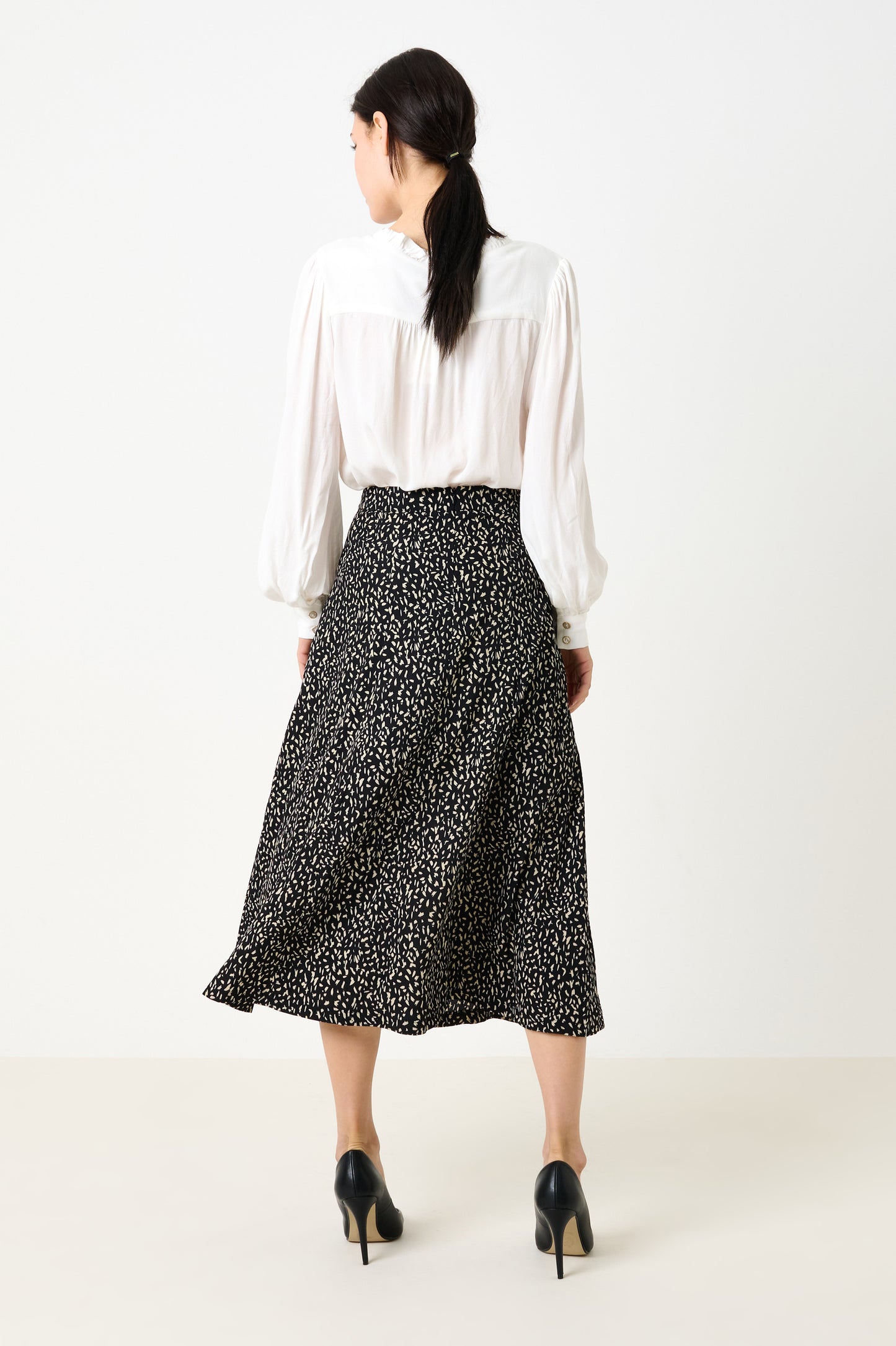 Kiyo Black Geo 11 Printed Midi Skirt