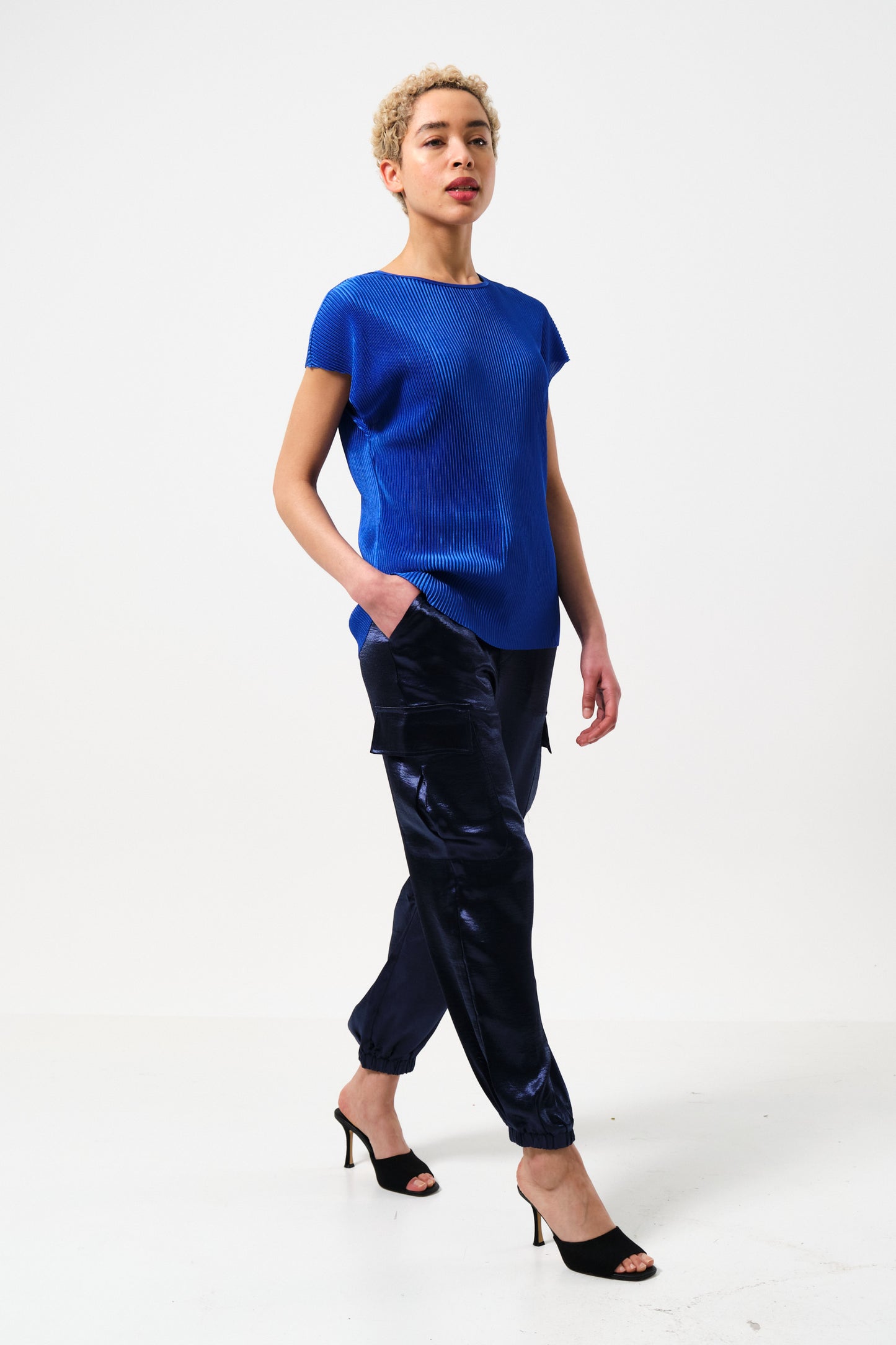 Korine Pleated Short Sleeve Top - Cobalt